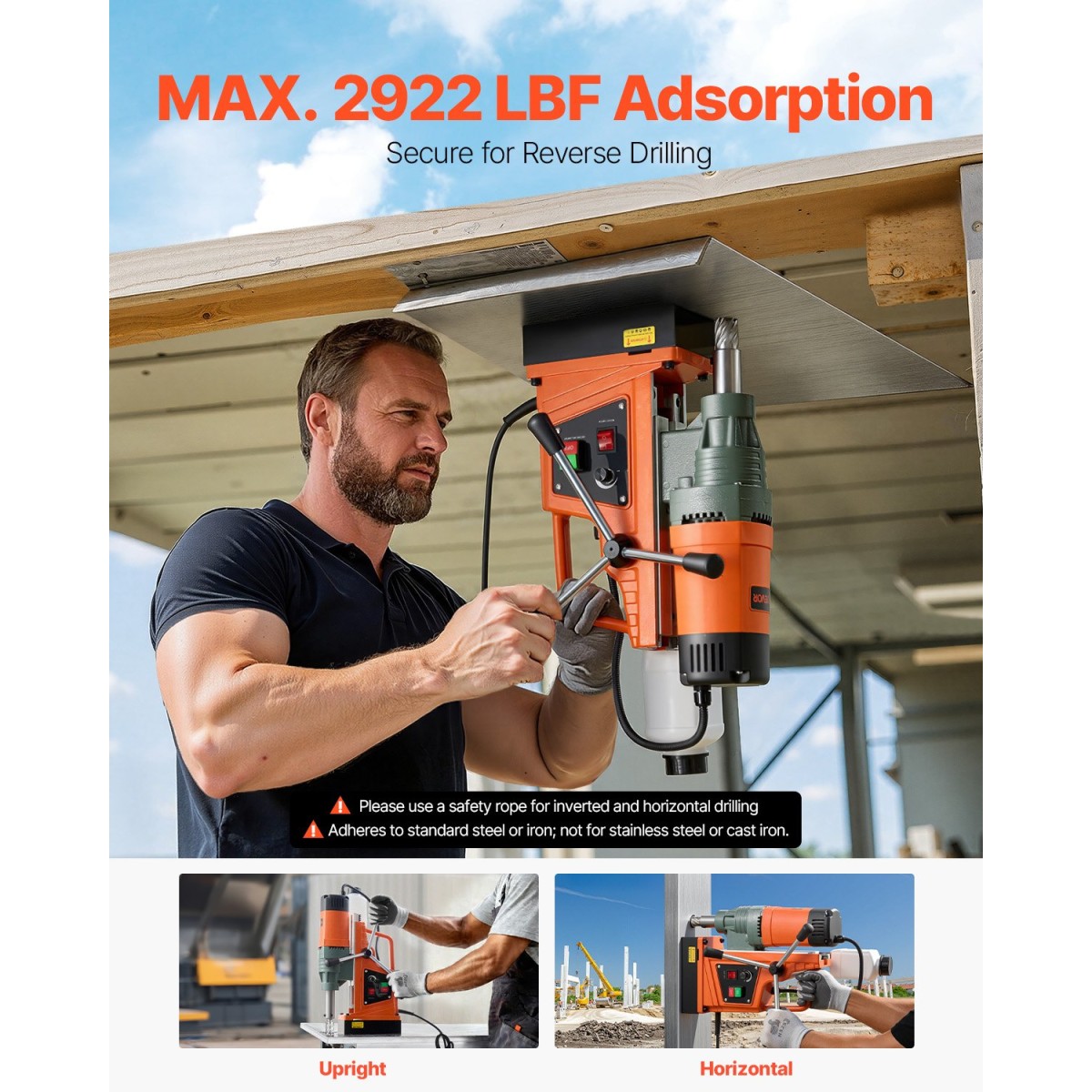 VEVOR Magnetic Drill, 1550W κινητήρας 50 mm Διάμετρος πυρήνα, 13000 N Magnetic Force, 0-550 RPM Μεταβλητή ταχύτητα, Φορητό ηλεκτρικό τρυπάνι Magnetic Magnetic Machine Drilling for Metal Surface, Home Improvement