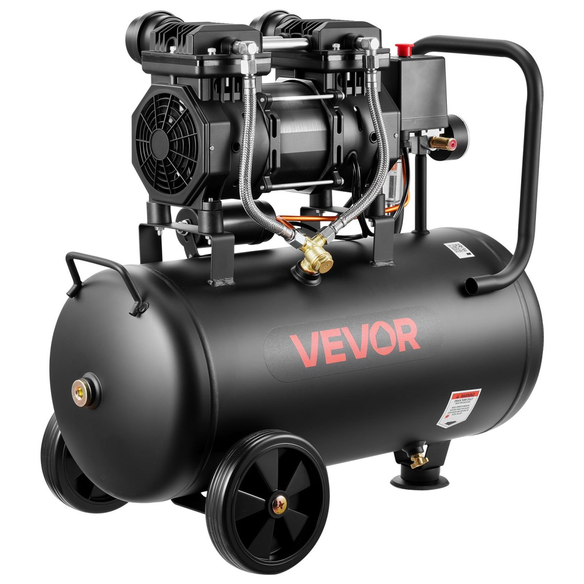 VEVOR 30L Air Compressor, 1,5KW Oil-free Tank Air Compressor, 126 L/min at 6,2 Bar, Max 8 Bar Pressure, Φορητό στους τροχούς για επισκευή αυτοκινήτων, Φούσκωμα ελαστικών, Βαφή με σπρέι, Καρφώματα ξυλουργικής