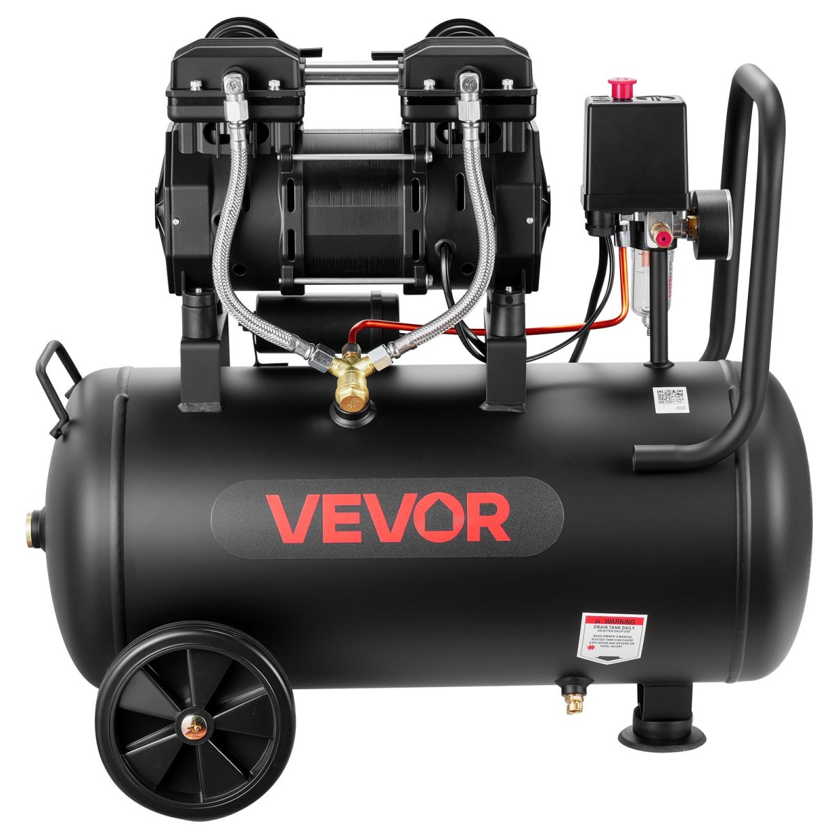 VEVOR 30L Air Compressor, 1,5KW Oil-free Tank Air Compressor, 126 L/min at 6,2 Bar, Max 8 Bar Pressure, Φορητό στους τροχούς για επισκευή αυτοκινήτων, Φούσκωμα ελαστικών, Βαφή με σπρέι, Καρφώματα ξυλουργικής