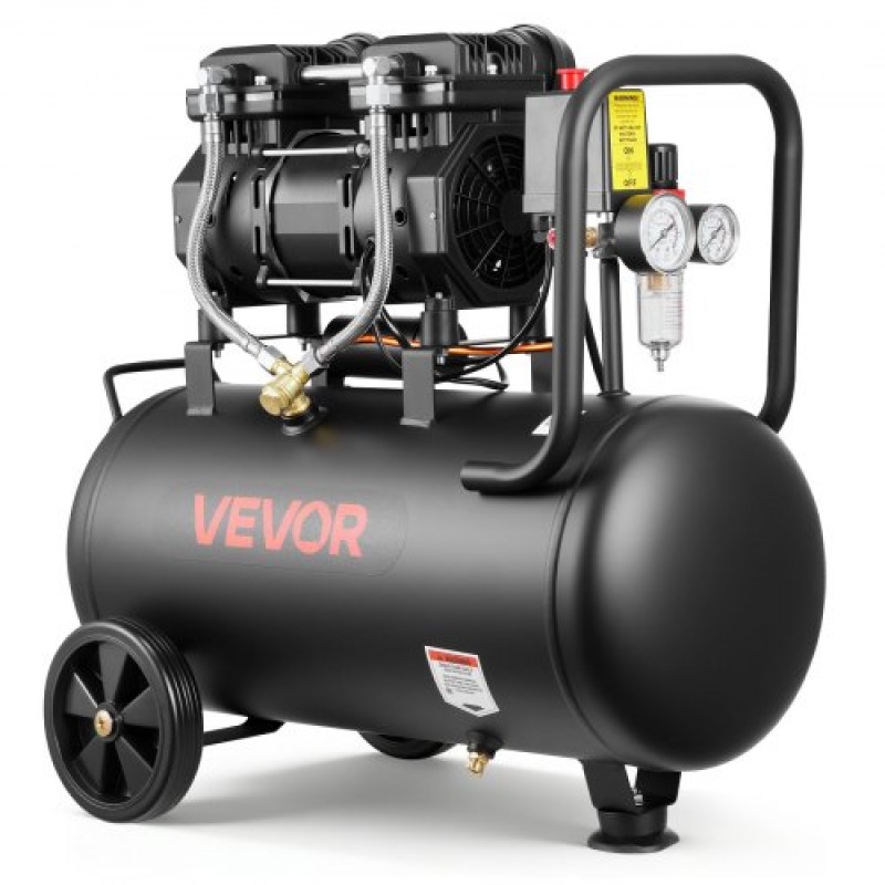 VEVOR 30L Air Compressor, 1,5KW Oil-free Tank Air Compressor, 126 L/min at 6,2 Bar, Max 8 Bar Pressure, Φορητό στους τροχούς για επισκευή αυτοκινήτων, Φούσκωμα ελαστικών, Βαφή με σπρέι, Καρφώματα ξυλουργικής