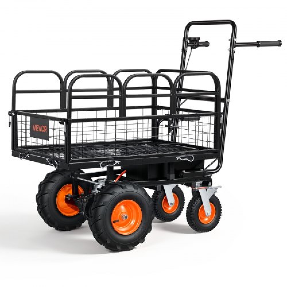 VEVOR Electric Utility Cart, 36V 432 Wh Battery Powered Electric Wagon, Power Wheelbarrow 500W with Brake, 300 kg Load Heavy Duty Steel Card Garden for Farm and Yard All Purpose Modular Cargo bed