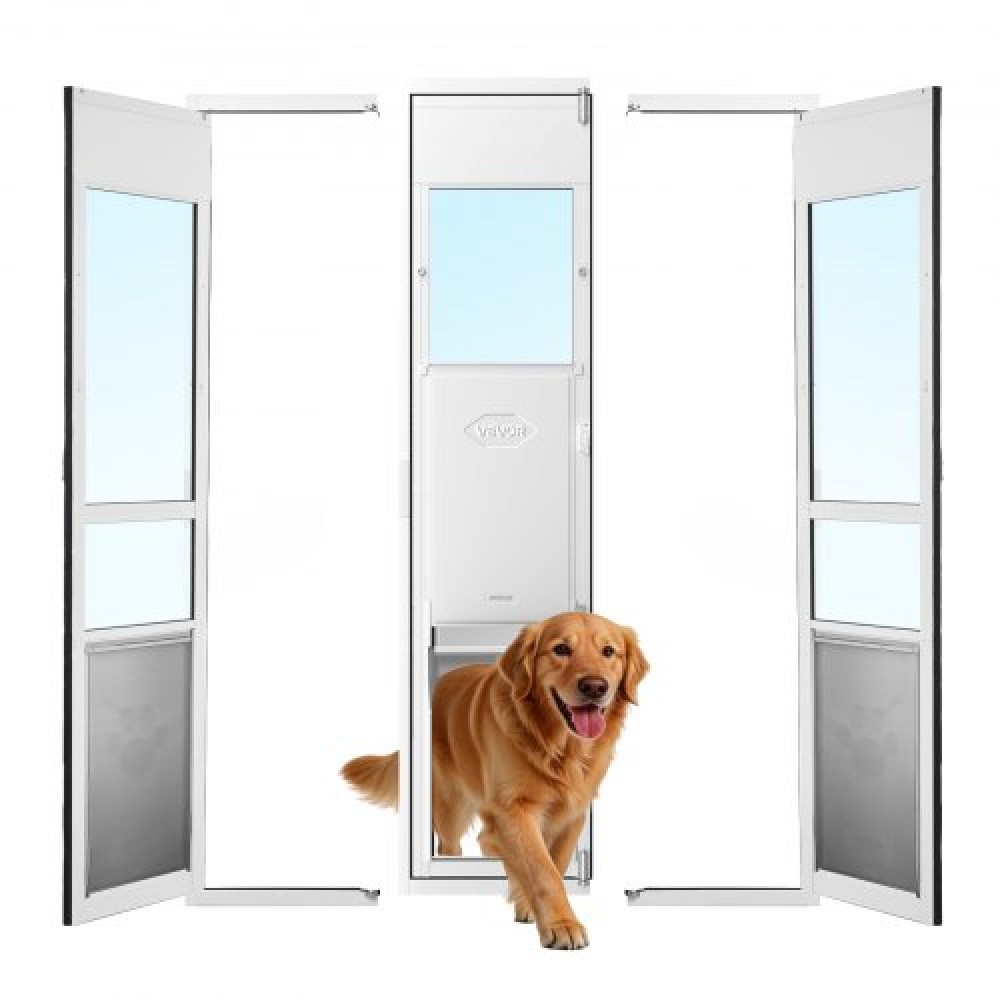 VEVOR Dog Dog Door για Συρόμενη Γυάλινη Πόρτα, ρυθμιζόμενο ύψος 1927 mm έως 2049 mm, Πλαίσιο από κράμα αλουμινίου με πτερύγιο και κλειδαριά, για σκύλους εξαιρετικά μεγάλου μεγέθους, συρόμενες γυάλινες πόρτες κατοικίδιων ζώων 180° για ενοικιαστές