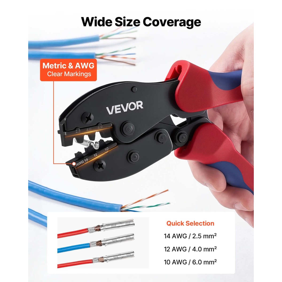 Εργαλείο πτύχωσης VEVOR, 2,5-6 mm² Σετ εργαλείων πτύχωσης ηλιακού συνδετήρα με καστάνια, σαφείς μετρικές σημάνσεις & AWG, με 10 ζεύγη ηλιακών βυσμάτων, 10 ζεύγη συνδέσμων καλωδίων, κλειδιά και θήκη αποθήκευσης