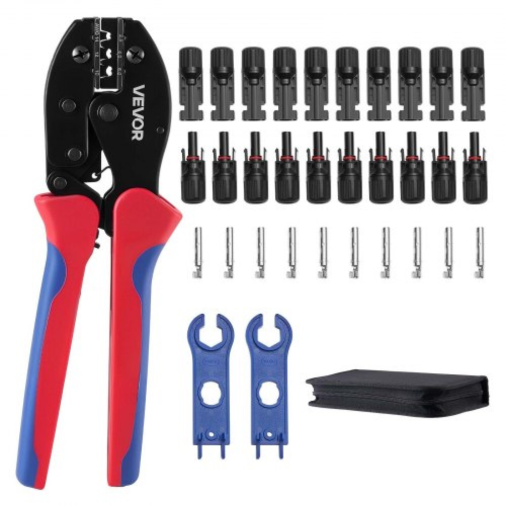 Εργαλείο πτύχωσης VEVOR, 2,5-6 mm² Σετ εργαλείων πτύχωσης ηλιακού συνδετήρα με καστάνια, σαφείς μετρικές σημάνσεις & AWG, με 10 ζεύγη ηλιακών βυσμάτων, 10 ζεύγη συνδέσμων καλωδίων, κλειδιά και θήκη αποθήκευσης