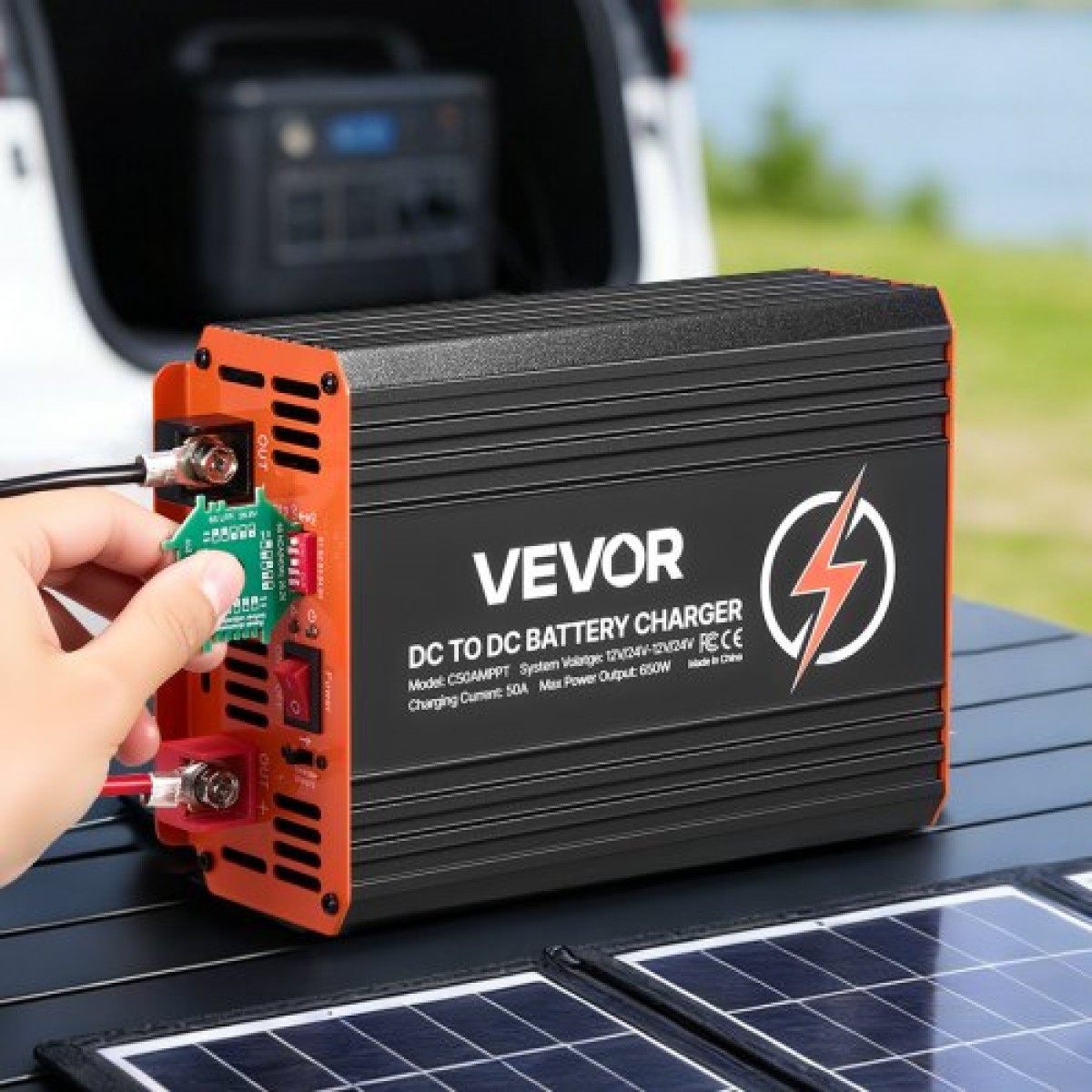 Φορτιστής VEVOR DC σε DC με MPPT, 650W, Φορτιστής μπαταρίας 50A, Διπλή είσοδος ηλιακού πίνακα/εναλλάκτη, έξυπνη φόρτιση πολλαπλών σταδίων για μπαταρίες μολύβδου LiFePO4, για τροχόσπιτα, αυτοκίνητα, εφεδρική τροφοδοσία σπιτιού