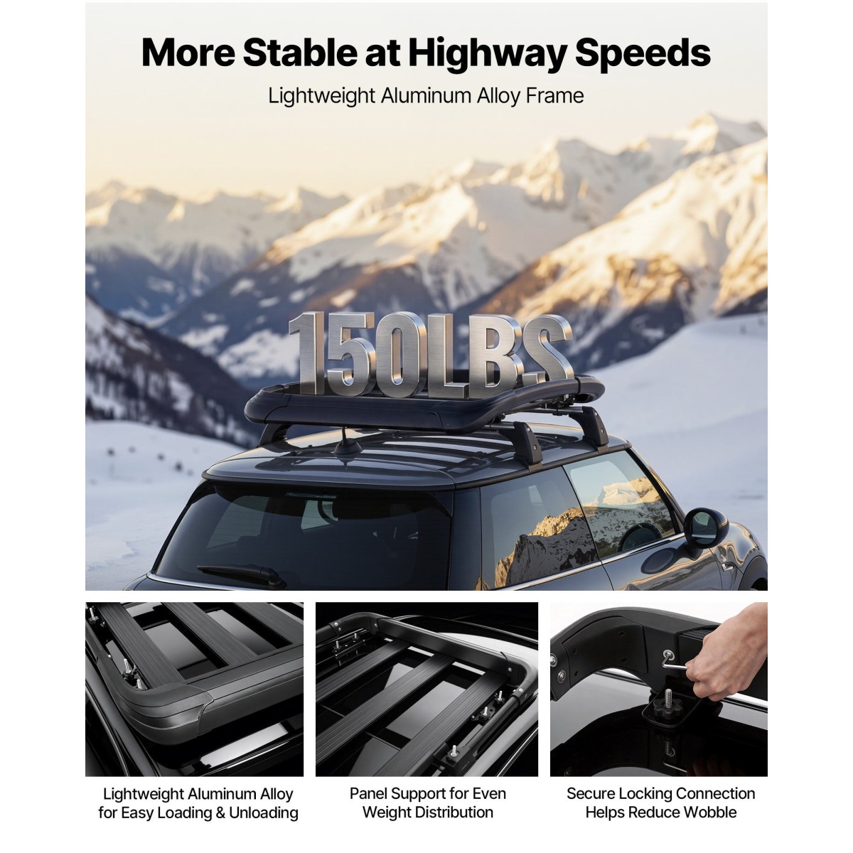 Καλάθι φορτίου VEVOR Roof Rack, 965 x 965 x 142 mm, Universal Heavy Duty Roof Top Carrier Basket, 68,04 kg Χωρητικότητα, Πάνω θήκη αποσκευών αυτοκινήτου παντός καιρού, προσαρμοσμένες ράβδους έως 3,54 x 1,97 ίντσες, για φορτηγό SUV