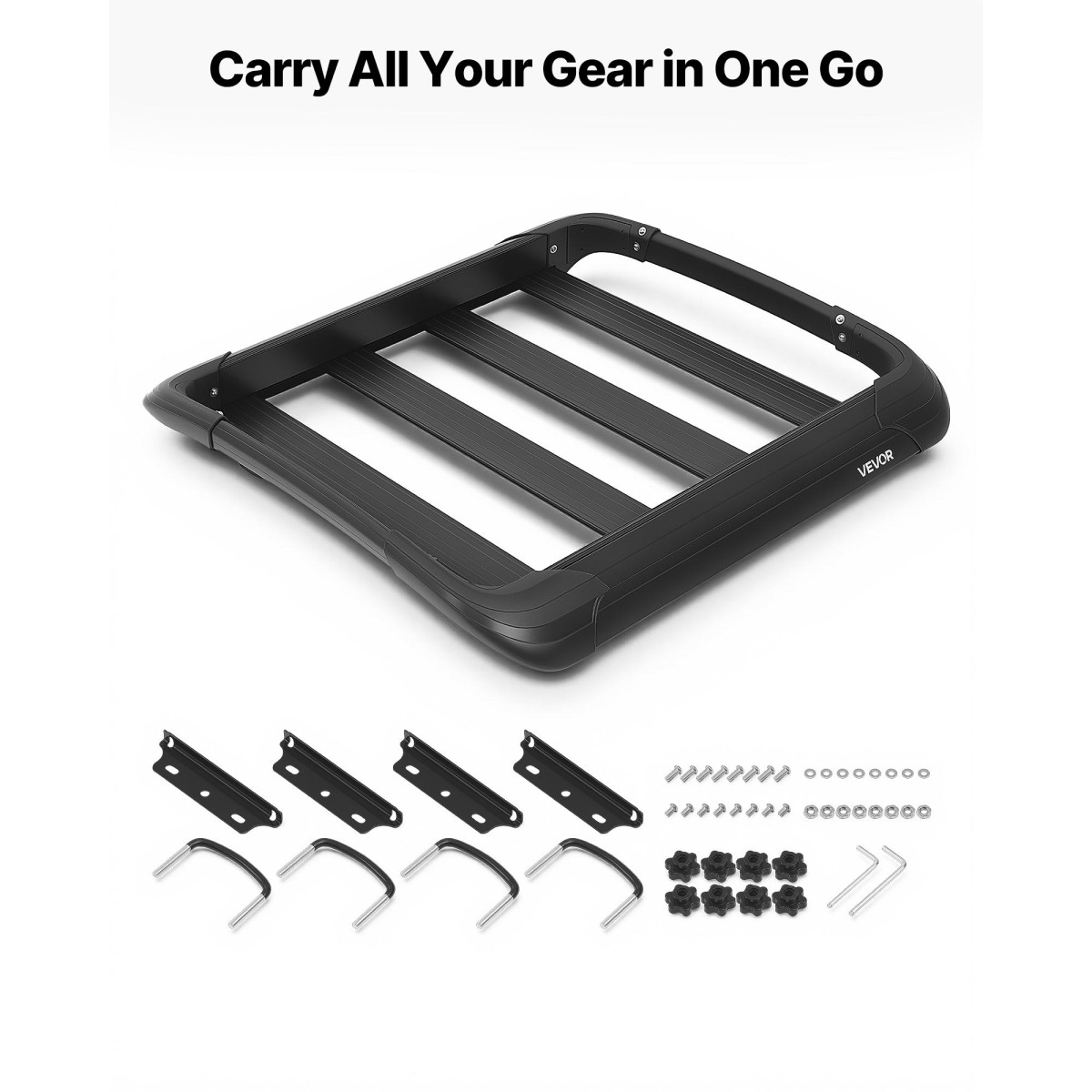 Καλάθι φορτίου VEVOR Roof Rack, 965 x 965 x 142 mm, Universal Heavy Duty Roof Top Carrier Basket, 68,04 kg Χωρητικότητα, Πάνω θήκη αποσκευών αυτοκινήτου παντός καιρού, προσαρμοσμένες ράβδους έως 3,54 x 1,97 ίντσες, για φορτηγό SUV
