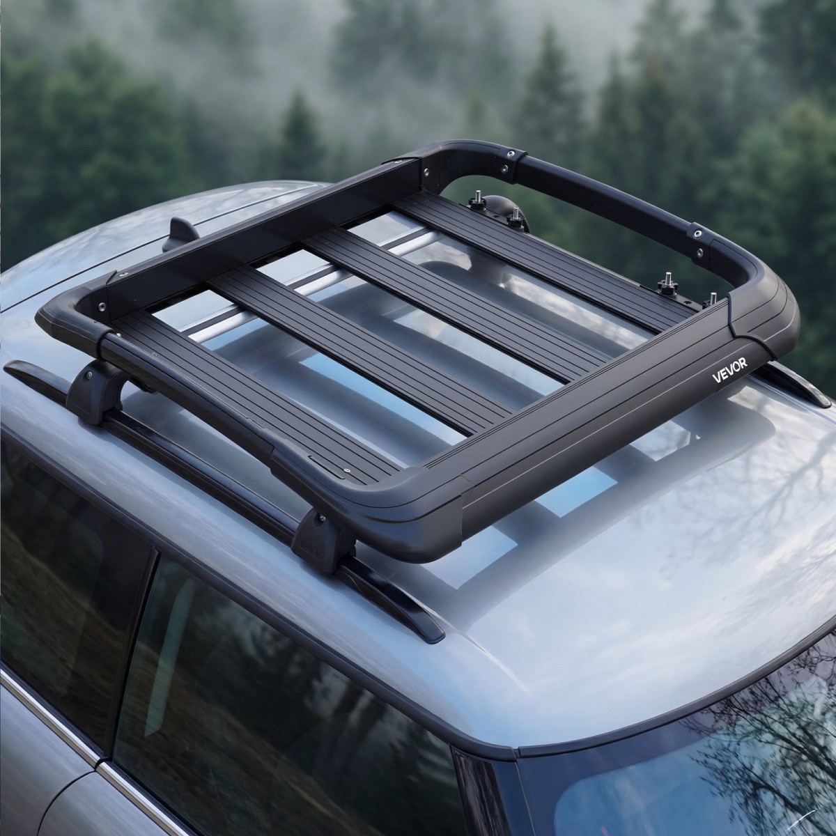 Καλάθι φορτίου VEVOR Roof Rack, 965 x 965 x 142 mm, Universal Heavy Duty Roof Top Carrier Basket, 68,04 kg Χωρητικότητα, Πάνω θήκη αποσκευών αυτοκινήτου παντός καιρού, προσαρμοσμένες ράβδους έως 3,54 x 1,97 ίντσες, για φορτηγό SUV