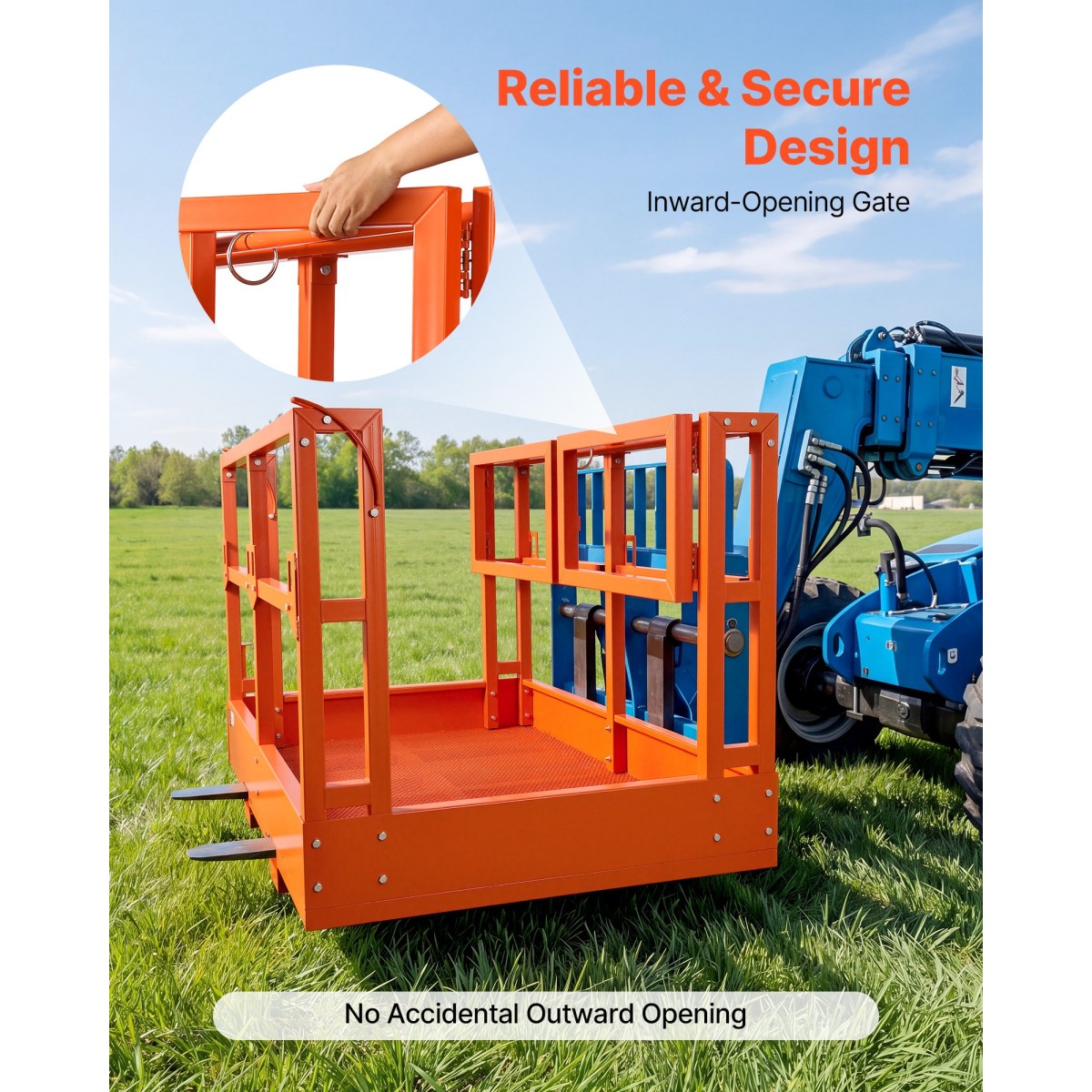 Πλατφόρμα εργασίας VEVOR Mesh Telehandler, 1817 x 1220 mm, Ανδρικό καλάθι ασφαλείας, χωρητικότητα 907,18 kg, Εξάρτημα τηλεχειρισμού περονοφόρου, Κλουβί ασφαλείας, Ανθρακούχο χάλυβα βαρέως τύπου, για τις περισσότερες εναέριες εργασίες Ανύψωση φορτωτή
