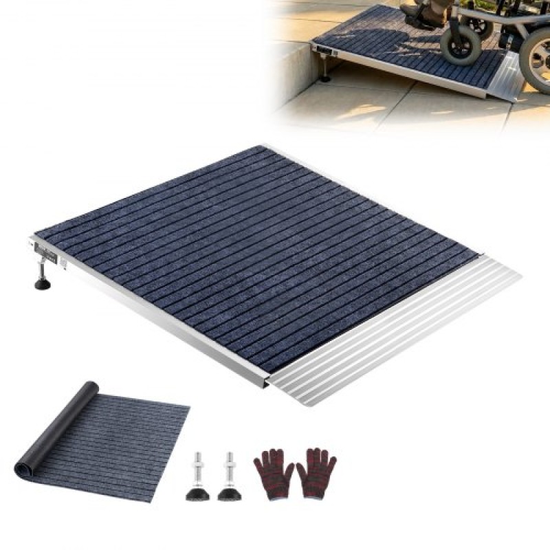 VEVOR ράμπα κατωφλίου για πόρτες, 915 x 915 mm, ράμπα αναπηρικής πολυθρόνας πλατφόρμας από αλουμίνιο με ρυθμιζόμενο ύψος, αντιολισθητικές ράμπες κατωφλίου πόρτας, χωρητικότητα φόρτωσης 317,5 kg, για σκαλοπάτια στο σπίτι, αναπηρικά αμαξίδια, περιπατητές