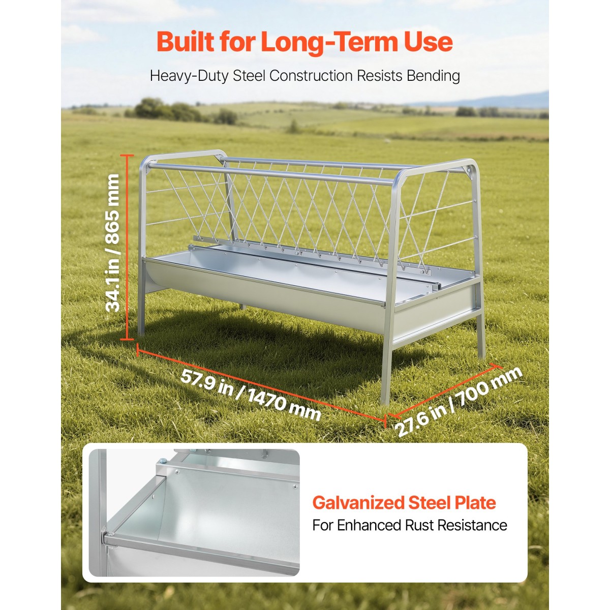 VEVOR Livestock Hay Feeder, 2 σε 1 Grain & Hay Feeder, Χωρητικότητα 300L, 147 cm Μήκος Τροφοδοσία Κατσίκας με Βαθύτερη Ταϊφή, Χάλυβας Σιτηροθήκης βαρέως τύπου για πρόβατα, φάρμες, σιταποθήκες αλόγων, αυλές