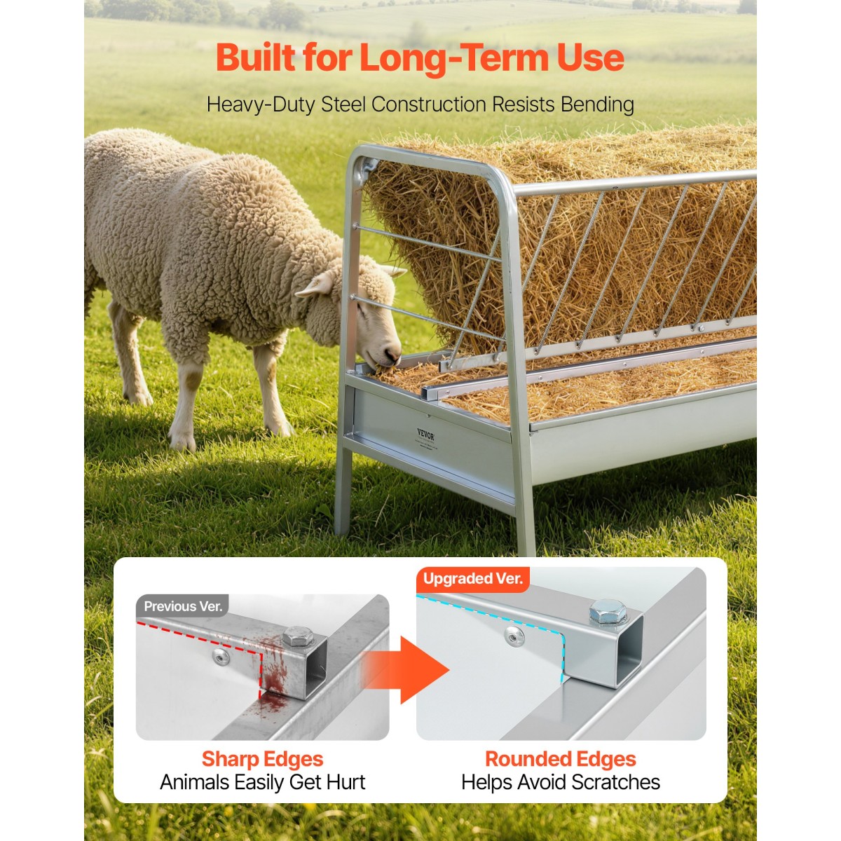 VEVOR Livestock Hay Feeder, 2 σε 1 Grain & Hay Feeder, Χωρητικότητα 300L, 147 cm Μήκος Τροφοδοσία Κατσίκας με Βαθύτερη Ταϊφή, Χάλυβας Σιτηροθήκης βαρέως τύπου για πρόβατα, φάρμες, σιταποθήκες αλόγων, αυλές