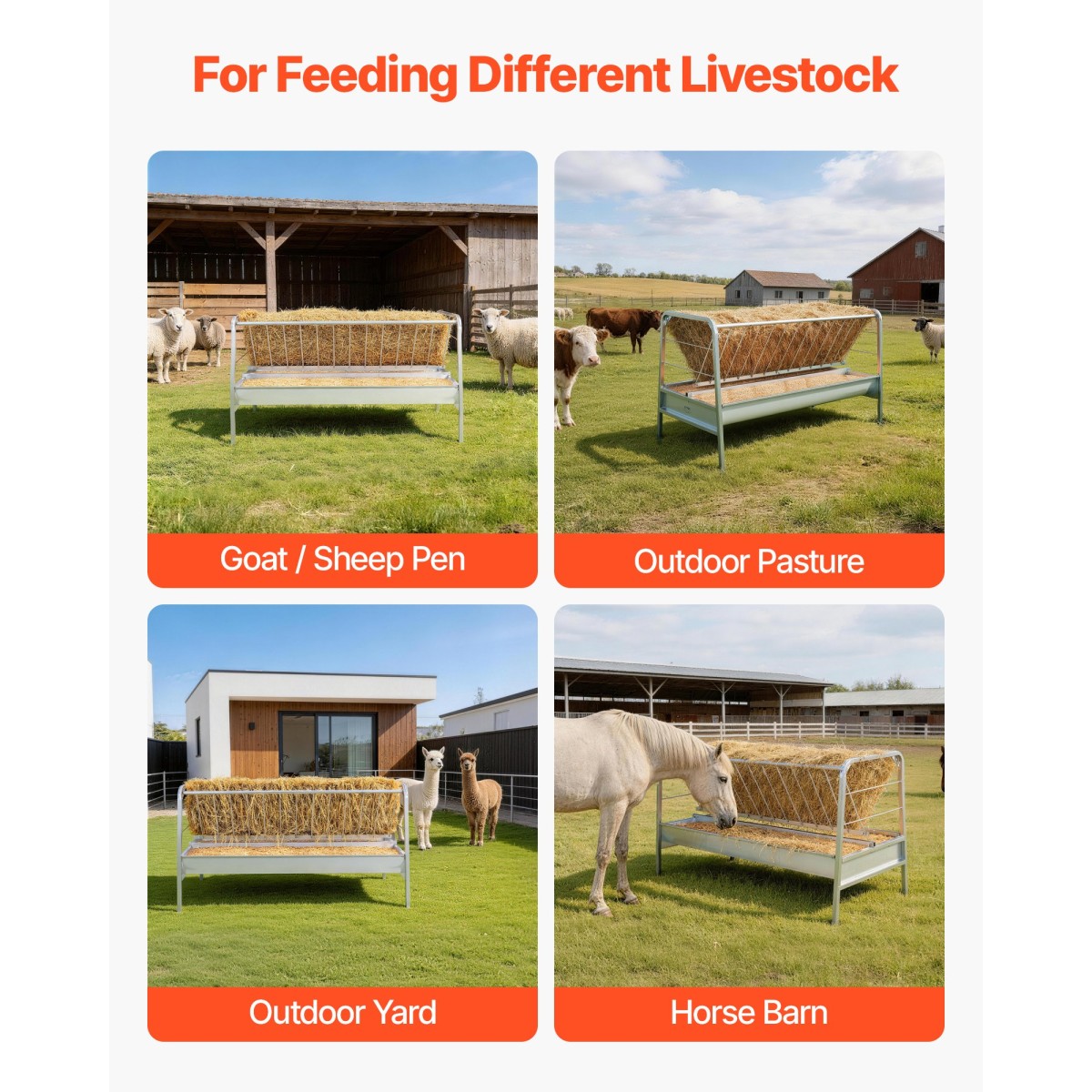 VEVOR Livestock Hay Feeder, 2 σε 1 Grain & Hay Feeder, Χωρητικότητα 300L, 147 cm Μήκος Τροφοδοσία Κατσίκας με Βαθύτερη Ταϊφή, Χάλυβας Σιτηροθήκης βαρέως τύπου για πρόβατα, φάρμες, σιταποθήκες αλόγων, αυλές
