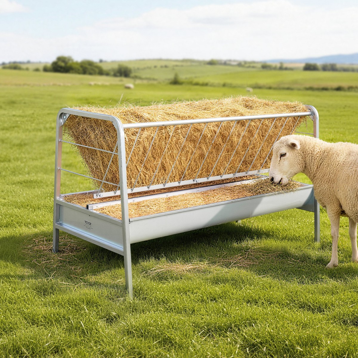 VEVOR Livestock Hay Feeder, 2 σε 1 Grain & Hay Feeder, Χωρητικότητα 300L, 147 cm Μήκος Τροφοδοσία Κατσίκας με Βαθύτερη Ταϊφή, Χάλυβας Σιτηροθήκης βαρέως τύπου για πρόβατα, φάρμες, σιταποθήκες αλόγων, αυλές