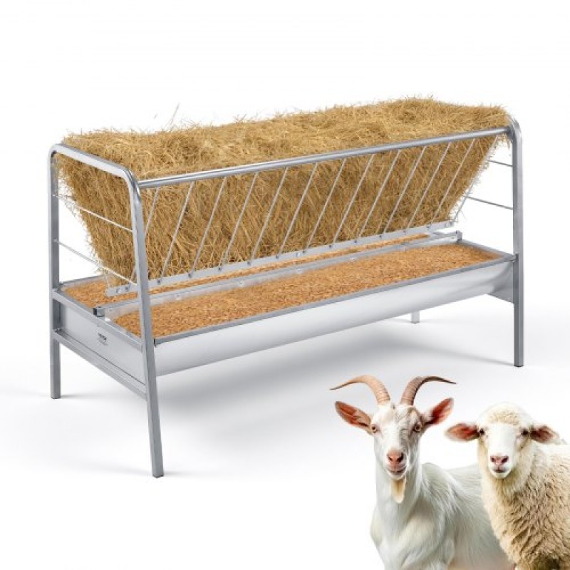 VEVOR Livestock Hay Feeder, 2 σε 1 Grain & Hay Feeder, Χωρητικότητα 300L, 147 cm Μήκος Τροφοδοσία Κατσίκας με Βαθύτερη Ταϊφή, Χάλυβας Σιτηροθήκης βαρέως τύπου για πρόβατα, φάρμες, σιταποθήκες αλόγων, αυλές