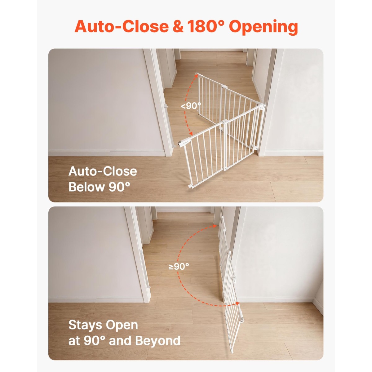 VEVOR Baby Gate για σκάλες, 720-1085 mm Ρυθμιζόμενο πλάτος, 760 mm High Dog Gate, Χωρίς κάτω μπάρα, Λειτουργία με το ένα χέρι, Εύκολη εγκατάσταση διάτρησης με κιτ υλικού, για σκάλες, πόρτες, σπίτι, λευκό