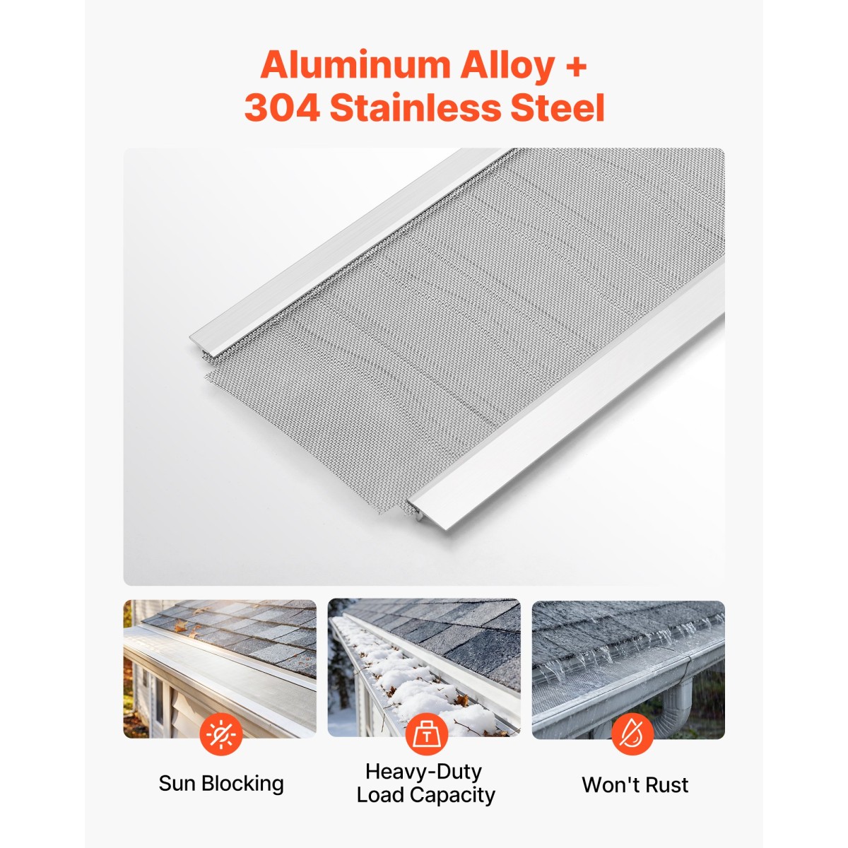 VEVOR Gutter Gutter, κάλυμμα υδρορροής αλουμινίου 152,4 mm με μικροπλέγμα από ανοξείδωτο χάλυβα, βαρέως τύπου μήκους 14,63 m, πάχος 1,02 mm, προστατευτικό φύλλου για συντρίμμια και πευκοβελόνες, Easy DIY, Περιλαμβάνονται βίδες, 12 ΤΕΜ.