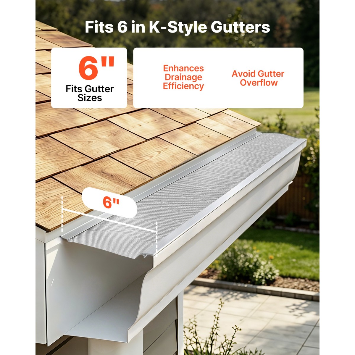 VEVOR Gutter Gutter, κάλυμμα υδρορροής αλουμινίου 152,4 mm με μικροπλέγμα από ανοξείδωτο χάλυβα, βαρέως τύπου μήκους 14,63 m, πάχος 1,02 mm, προστατευτικό φύλλου για συντρίμμια και πευκοβελόνες, Easy DIY, Περιλαμβάνονται βίδες, 12 ΤΕΜ.