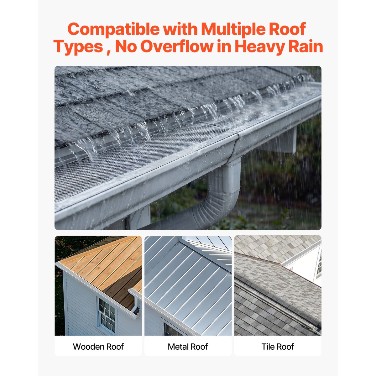 VEVOR Gutter Gutter, κάλυμμα υδρορροής αλουμινίου 152,4 mm με μικροπλέγμα από ανοξείδωτο χάλυβα, βαρέως τύπου μήκους 14,63 m, πάχος 1,02 mm, προστατευτικό φύλλου για συντρίμμια και πευκοβελόνες, Easy DIY, Περιλαμβάνονται βίδες, 12 ΤΕΜ.