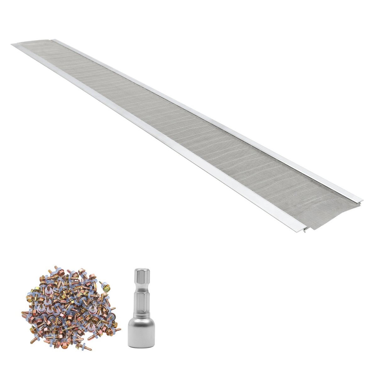 VEVOR Gutter Gutter, κάλυμμα υδρορροής αλουμινίου 152,4 mm με μικροπλέγμα από ανοξείδωτο χάλυβα, βαρέως τύπου μήκους 14,63 m, πάχος 1,02 mm, προστατευτικό φύλλου για συντρίμμια και πευκοβελόνες, Easy DIY, Περιλαμβάνονται βίδες, 12 ΤΕΜ.