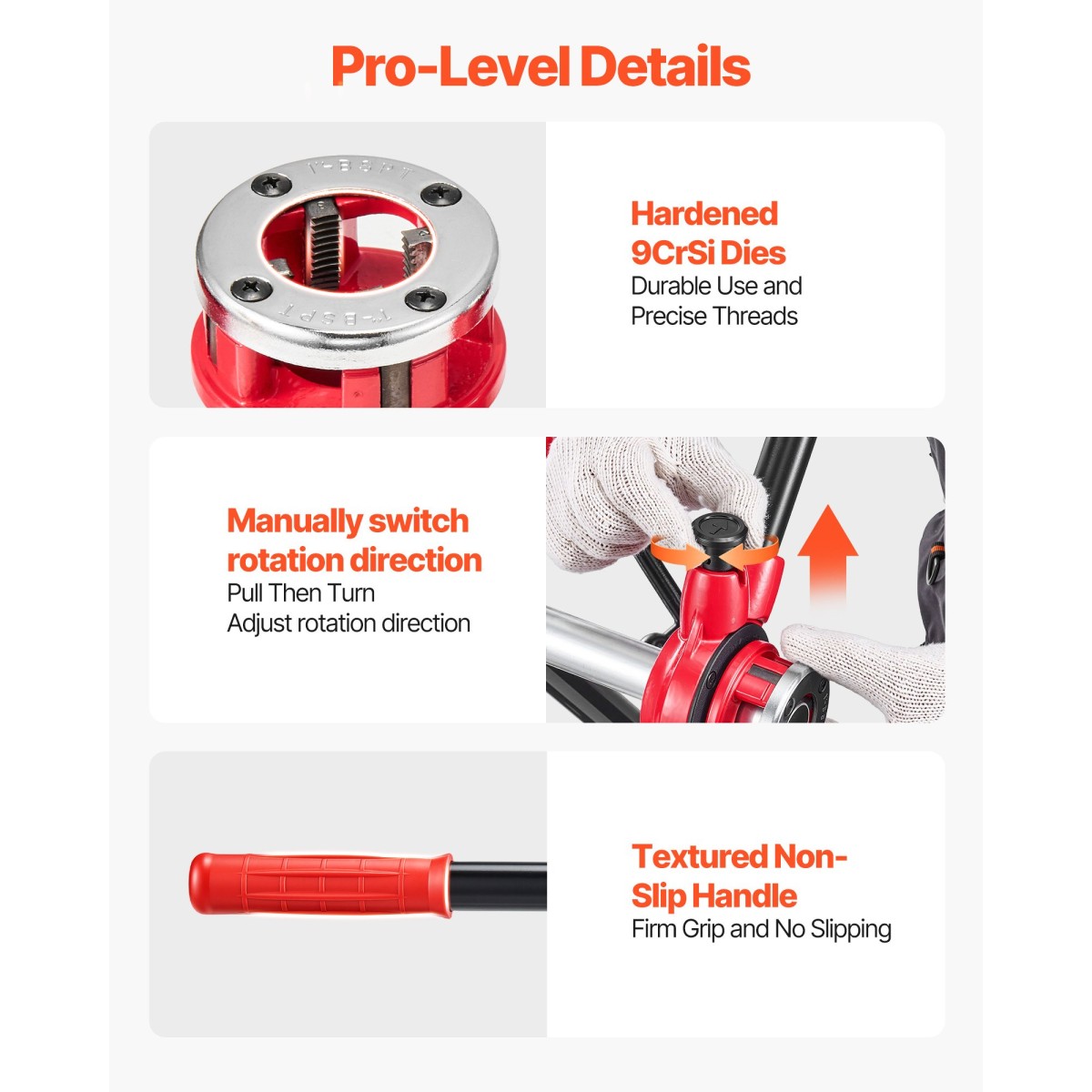 VEVOR Ratchet Pipe Threader Kit με 3 μήτρες, 1/2" BSPT, 3/4" BSPT, 1" BSPT Manual Ratcheting Pipe Threading Tool, Portable Pipes Threader set with Toolbox for υδραυλική εγκατάσταση και επισκευή