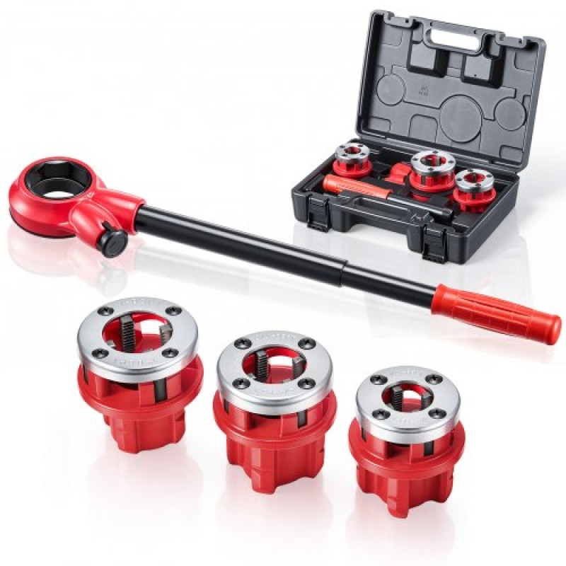 VEVOR Ratchet Pipe Threader Kit με 3 μήτρες, 1/2" BSPT, 3/4" BSPT, 1" BSPT Manual Ratcheting Pipe Threading Tool, Portable Pipes Threader set with Toolbox for υδραυλική εγκατάσταση και επισκευή