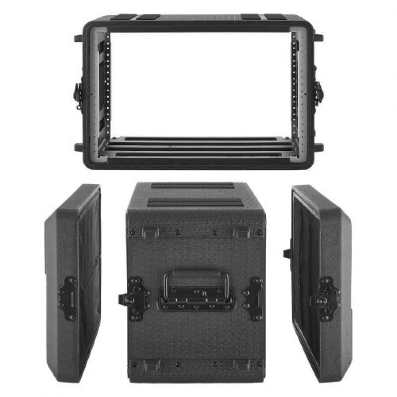 Θήκη ραφιών VEVOR 6U, Βάθος 260 mm, Θήκη πτήσης Rackmount Ρηχό ράφι με θήκες μικροφώνου, κατασκευή πολυαιθυλενίου, εσοχές περιστρεφόμενες ασφάλειες, Εύκολη εγκατάσταση, για ενισχυτή, ήχου, μίξερ DJ