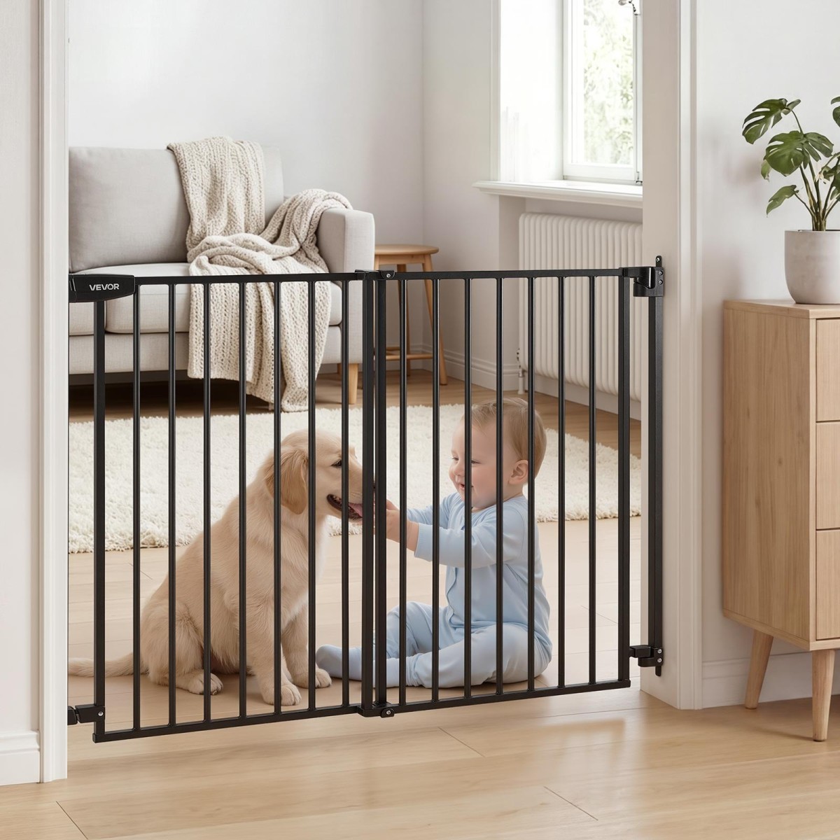VEVOR Baby Gate for Stairs, 778-1210 mm Ρυθμιζόμενο πλάτος, 920 mm High Dog Gate, No Bottom Bar, Λειτουργία με το ένα χέρι, Εύκολη εγκατάσταση διάτρησης με κιτ υλικού, για σκάλες, πόρτες, σπίτι, μαύρο