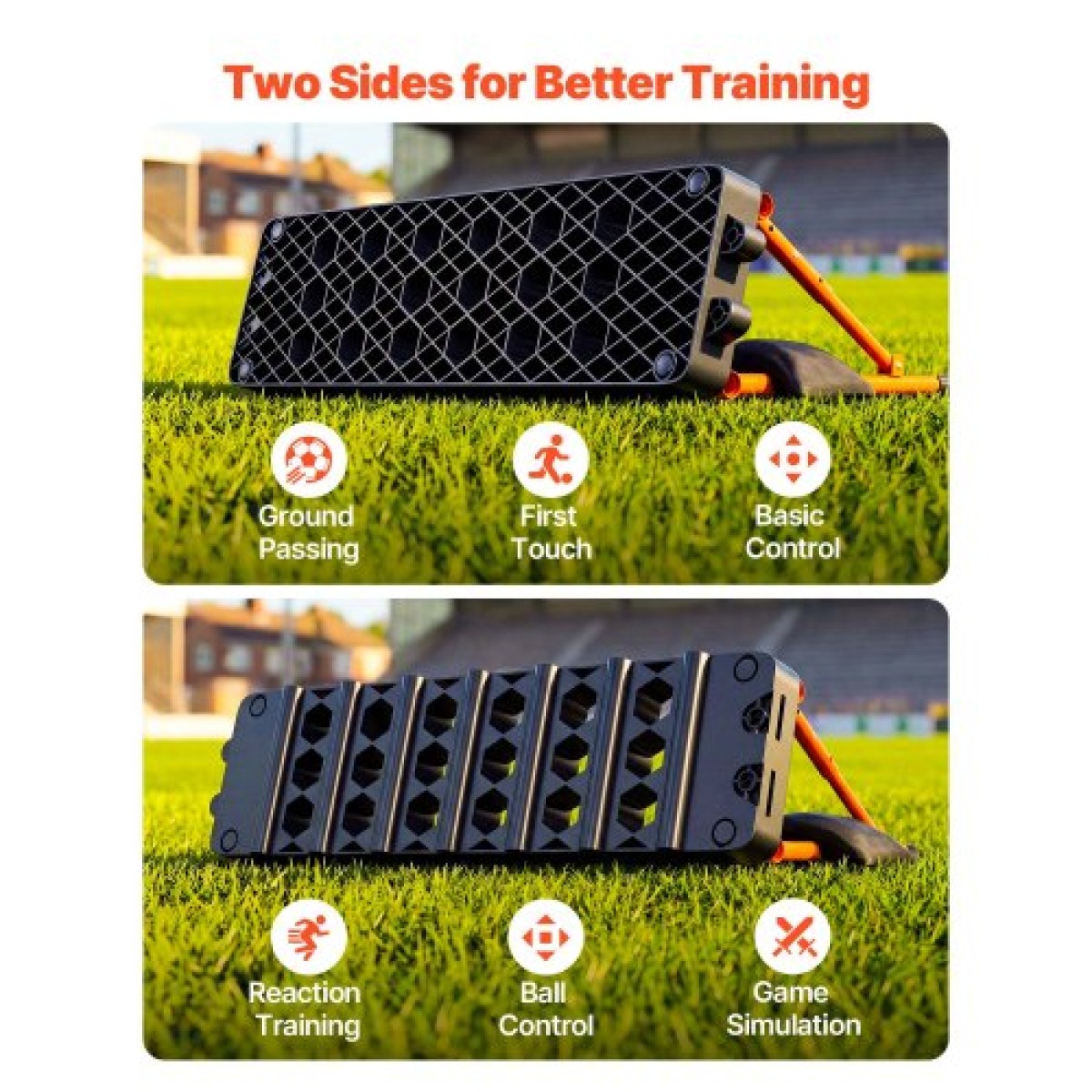 VEVOR Soccer Rebounder Board, φορητός τοίχος ποδοσφαίρου 950 x 250 mm, γυμναστής διπλής επιφάνειας Sports Kick Back, 3 ρυθμιζόμενες γωνίες, Εξοπλισμός εξάσκησης μπάλας εύκολης ρύθμισης για δεξιότητες μετάβασης και αντίδρασης