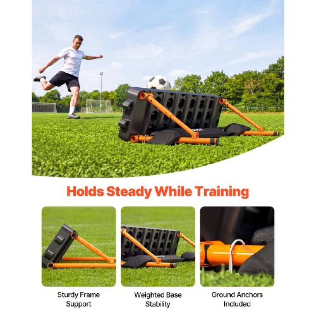 VEVOR Soccer Rebounder Board, φορητός τοίχος ποδοσφαίρου 950 x 250 mm, γυμναστής διπλής επιφάνειας Sports Kick Back, 3 ρυθμιζόμενες γωνίες, Εξοπλισμός εξάσκησης μπάλας εύκολης ρύθμισης για δεξιότητες μετάβασης και αντίδρασης