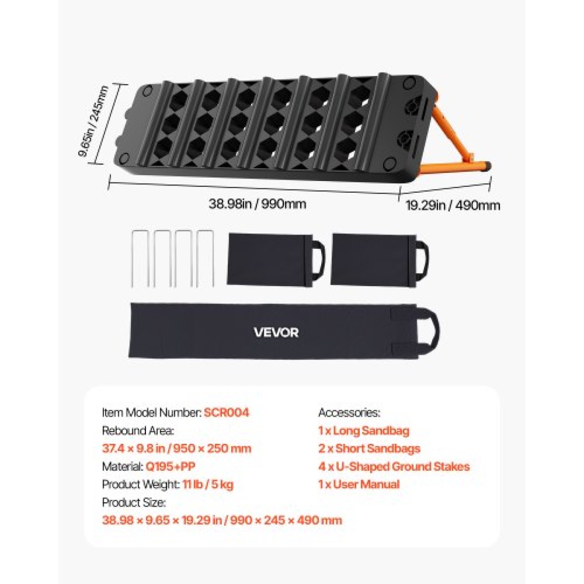 VEVOR Soccer Rebounder Board, φορητός τοίχος ποδοσφαίρου 950 x 250 mm, γυμναστής διπλής επιφάνειας Sports Kick Back, 3 ρυθμιζόμενες γωνίες, Εξοπλισμός εξάσκησης μπάλας εύκολης ρύθμισης για δεξιότητες μετάβασης και αντίδρασης