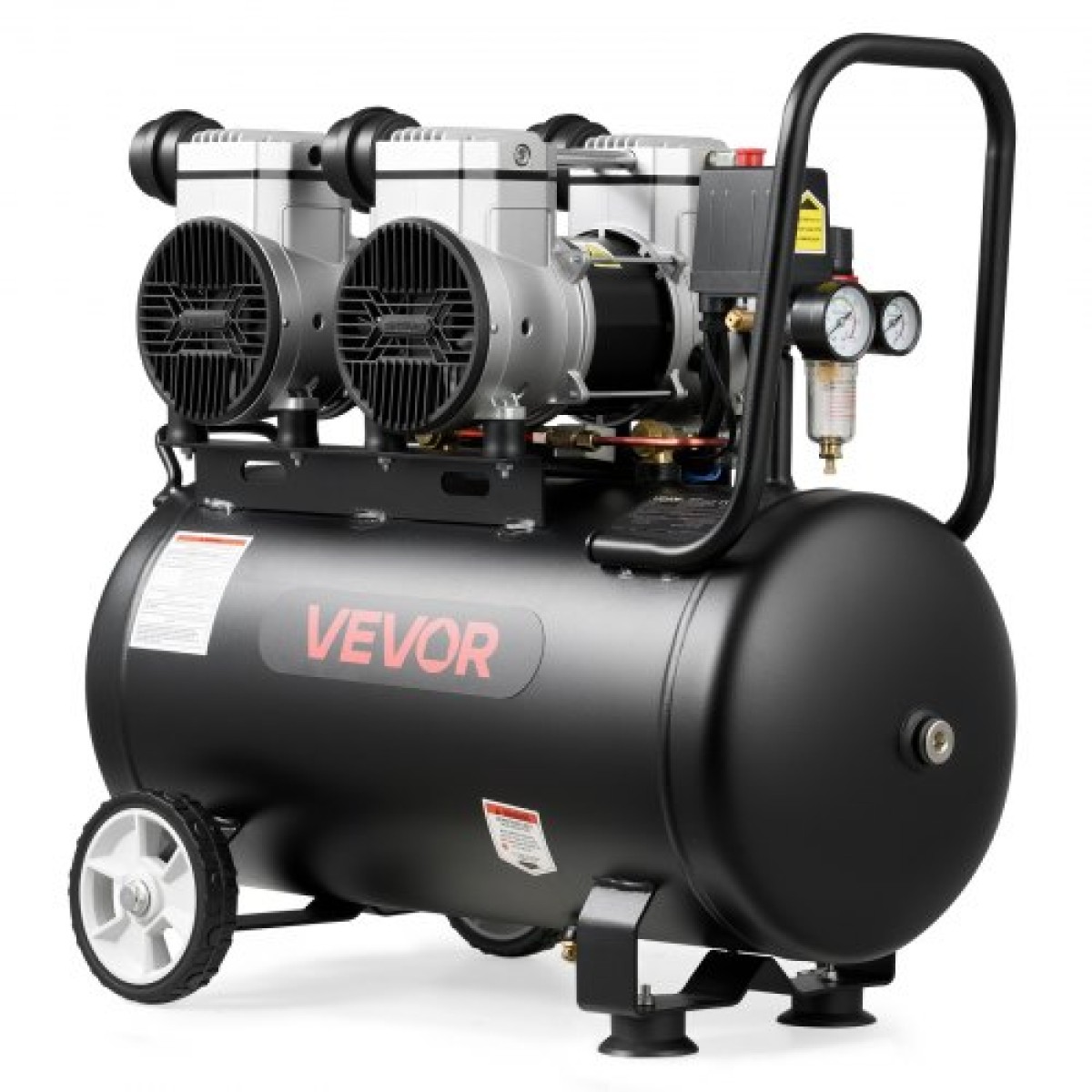 Αεροσυμπιεστής VEVOR 50L, Δεξαμενή αεροσυμπιεστή 3KW χωρίς λάδι, 255 L/min στα 6,2 Bar, Μέγιστη πίεση 8 Bar, Φορητό στους τροχούς για επισκευή αυτοκινήτων, Φούσκωμα ελαστικών, Βαφή με σπρέι, Καρφώματα ξυλουργικής