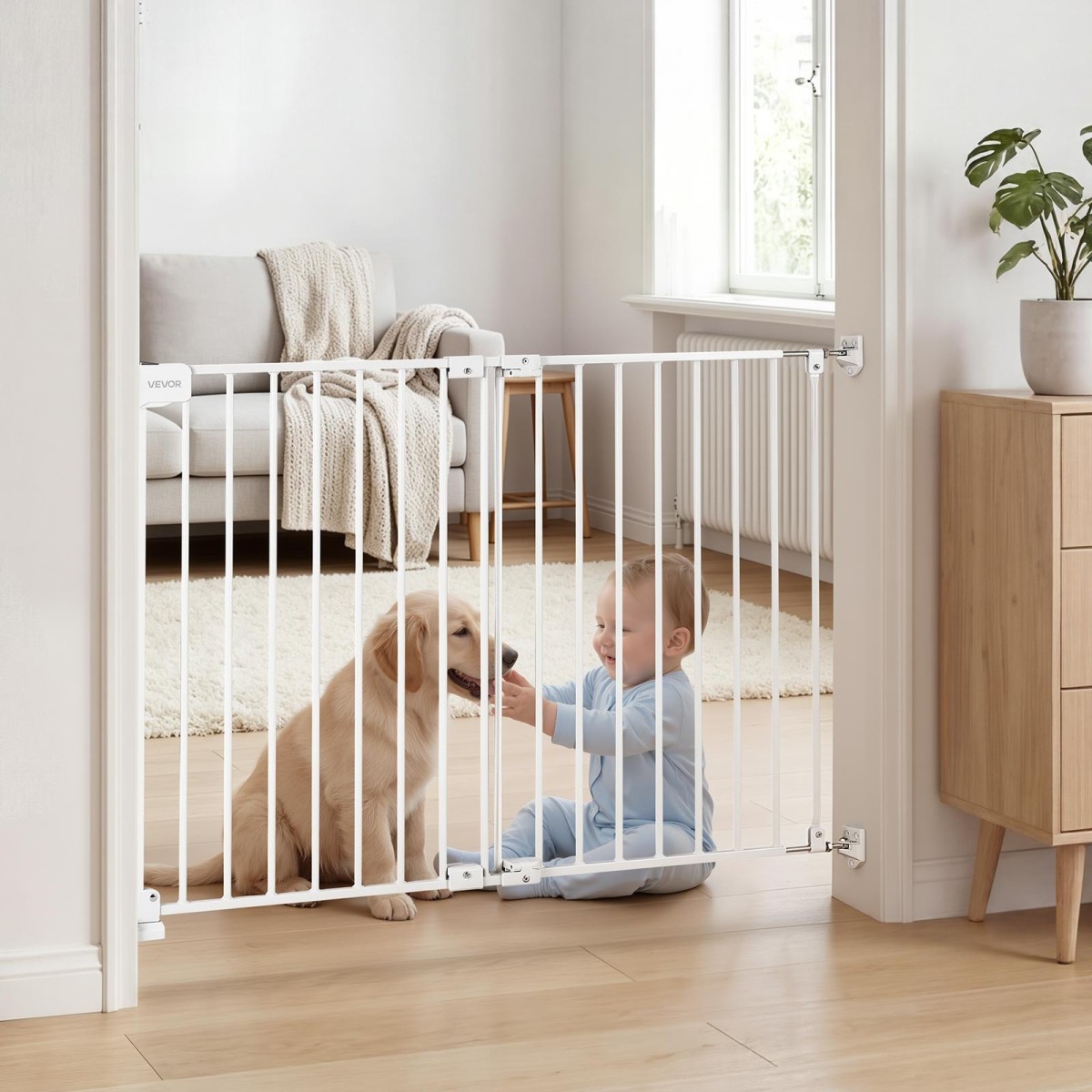 VEVOR Baby Gate για σκάλες, 670-1080 mm Ρυθμιζόμενο πλάτος, 715 mm High Dog Gate, Χωρίς κάτω μπάρα, Λειτουργία με το ένα χέρι, Εύκολη εγκατάσταση διάτρησης με κιτ υλικού, για σκάλες, πόρτες και σπίτι