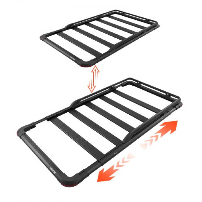 VEVOR Roof Rack Cargo Basket, 1626 x 990 x 115 mm, Heavy Duty Roof Carrier Basket with Extension, 90,72 kg Χωρητικότητα, Πάνω θήκη αποσκευών αυτοκινήτου παντός καιρού, Universal Fit for SUV Trucks Vehicles Pickups