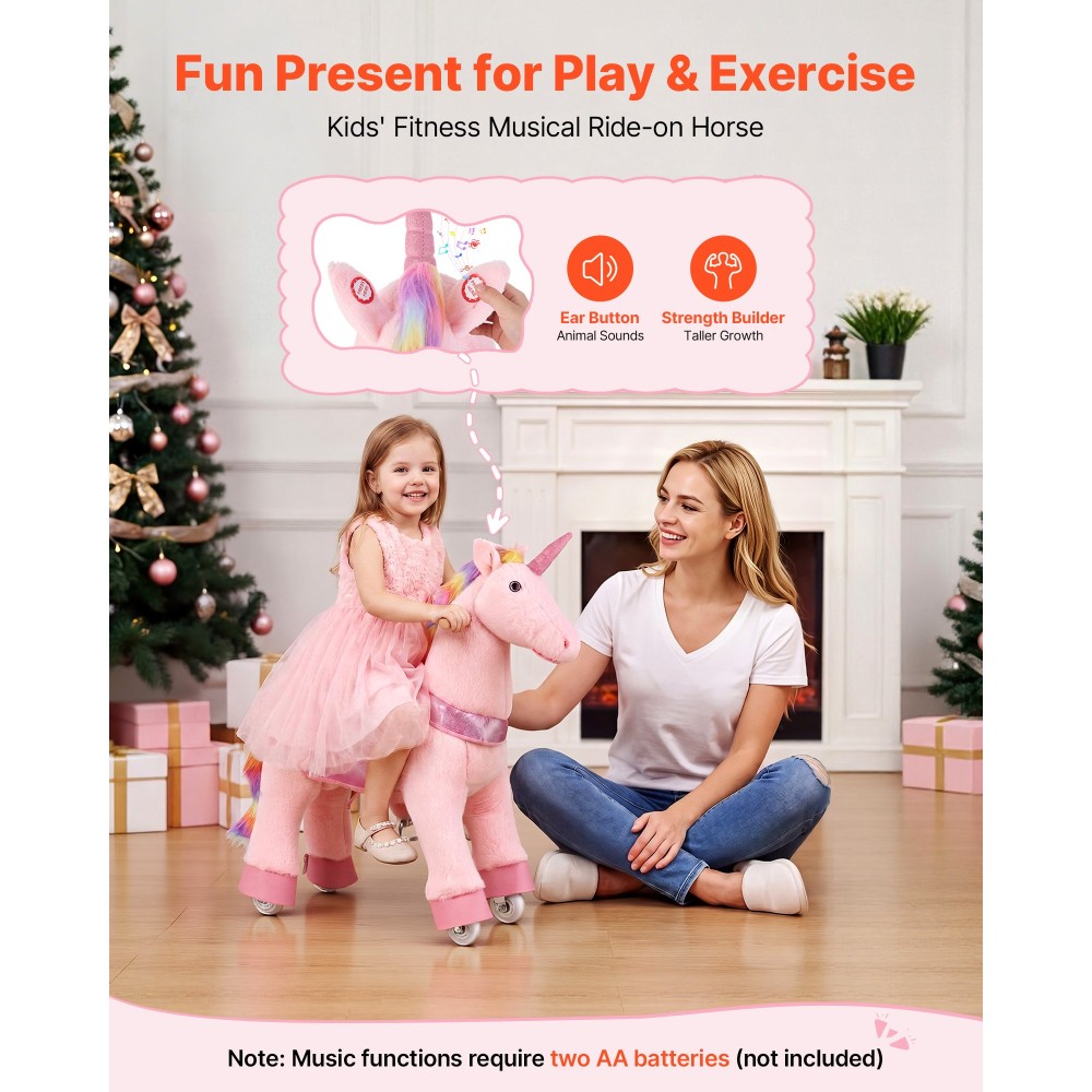 VEVOR Ride On Horse, Παιχνίδια ιππασίας Pink Unicorn για παιδιά, Δεν απαιτείται μπαταρία, λείοι τροχοί με αντιστρεπτικό δακτύλιο, αναβαθμισμένο ανασηκωμένο κάθισμα, λαβές, πεντάλ, μέγιστη χωρητικότητα 50 kg για ηλικίες 3-8
