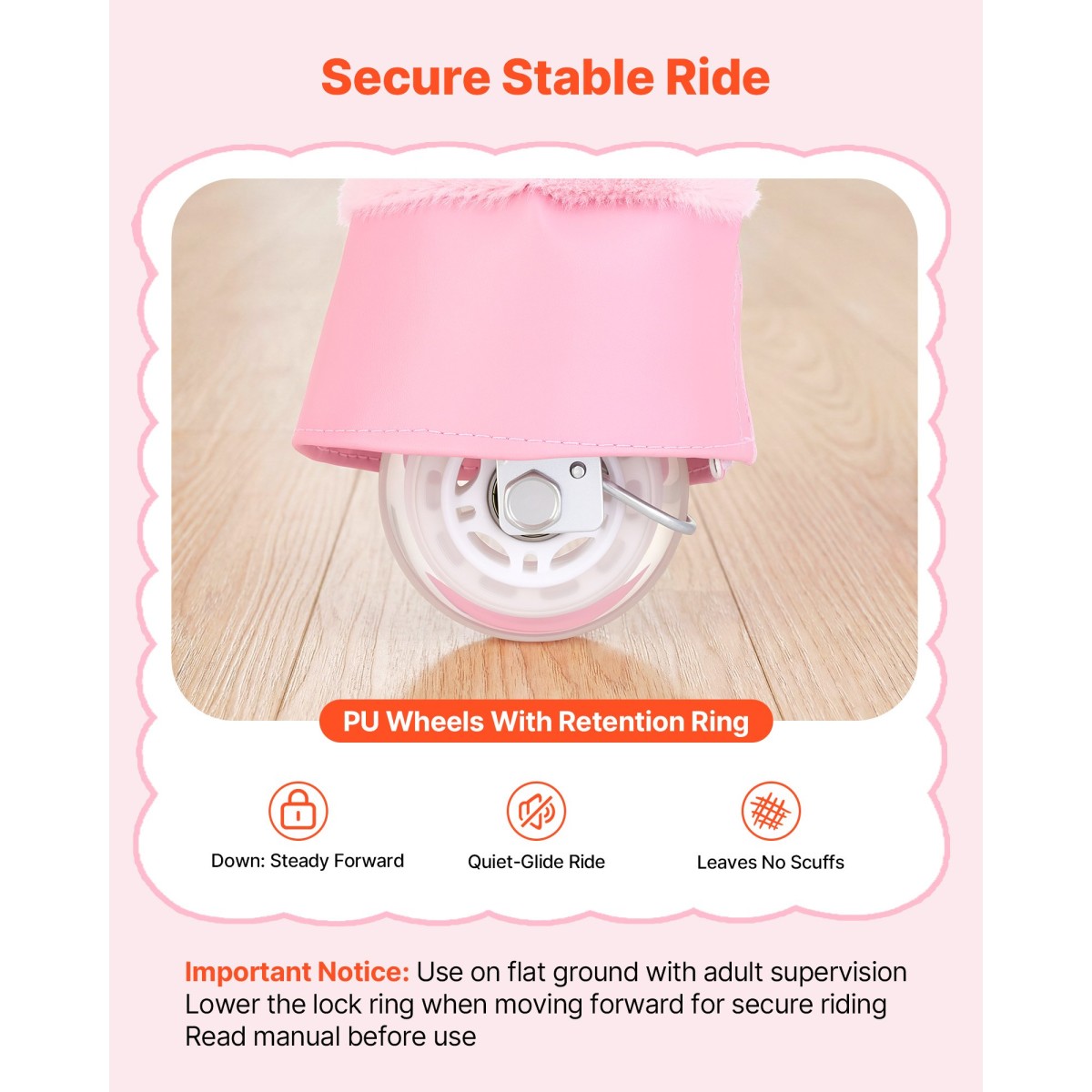 VEVOR Ride On Horse, Παιχνίδια ιππασίας Pink Unicorn για παιδιά, Δεν απαιτείται μπαταρία, λείοι τροχοί με αντιστρεπτικό δακτύλιο, αναβαθμισμένο ανασηκωμένο κάθισμα, λαβές, πεντάλ, μέγιστη χωρητικότητα 50 kg για ηλικίες 3-8