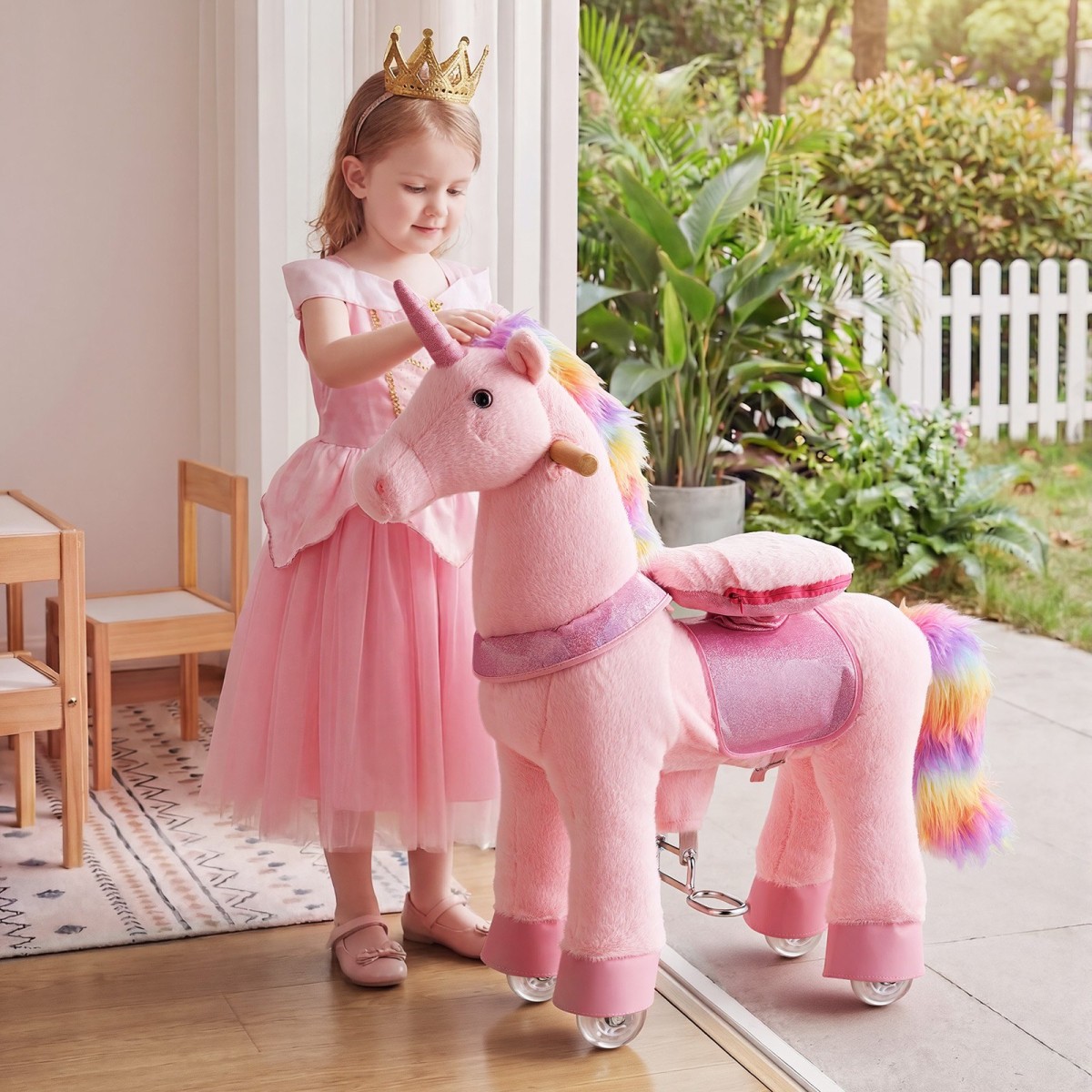 VEVOR Ride On Horse, Παιχνίδια ιππασίας Pink Unicorn για παιδιά, Δεν απαιτείται μπαταρία, λείοι τροχοί με αντιστρεπτικό δακτύλιο, αναβαθμισμένο ανασηκωμένο κάθισμα, λαβές, πεντάλ, μέγιστη χωρητικότητα 50 kg για ηλικίες 3-8