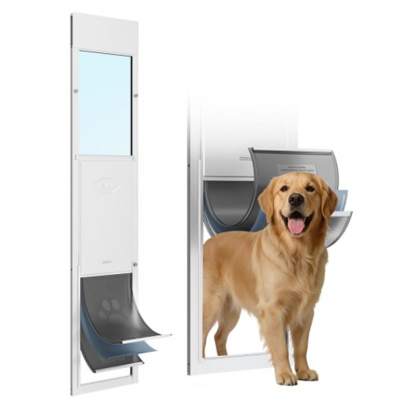 VEVOR Dog Dog Door για Συρόμενη Γυάλινη Πόρτα, 1927 mm έως 2049 mm Ρυθμιζόμενο ύψος, Σκελετός από κράμα αλουμινίου με πτερύγιο 3 στρωμάτων και περιστρεφόμενος μεντεσέ, για σκύλους πολύ μεγάλου μεγέθους, συρόμενες γυάλινες πόρτες κατοικίδιων για ενοικιαστέ