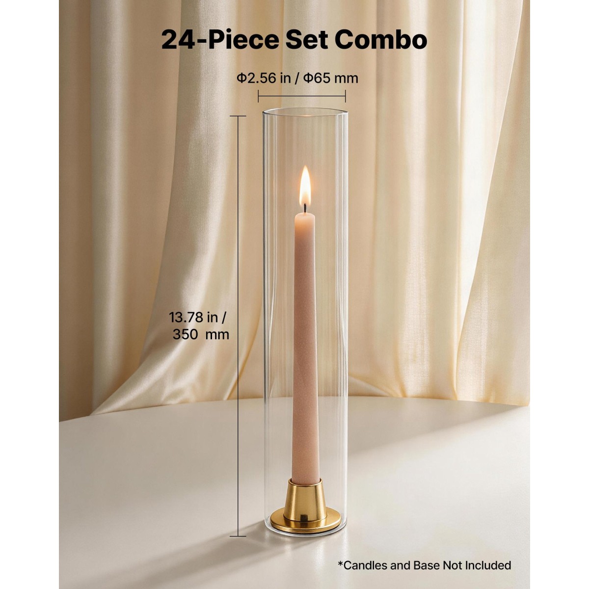 VEVOR Hurricane Glass Cylinders Set of 24, Φ 65 x 350 mm Ψηλός Clear Glass Candle covers, High Borosilicate Glass Sleeves for Pillar Candles, Wedding Centrepieces, Home Decor, Party, Anti-Protection