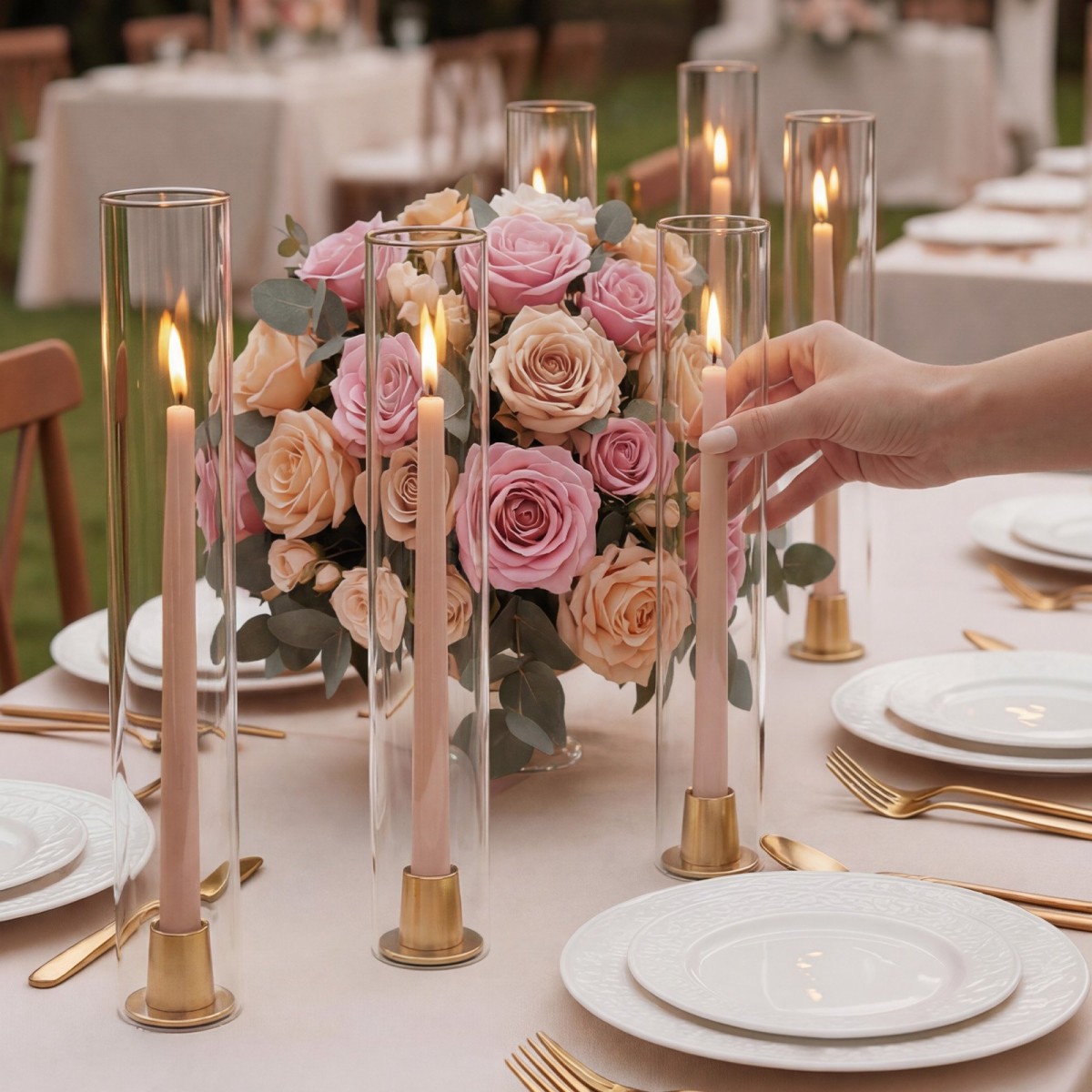 VEVOR Hurricane Glass Cylinders Set of 24, Φ 65 x 350 mm Ψηλός Clear Glass Candle covers, High Borosilicate Glass Sleeves for Pillar Candles, Wedding Centrepieces, Home Decor, Party, Anti-Protection