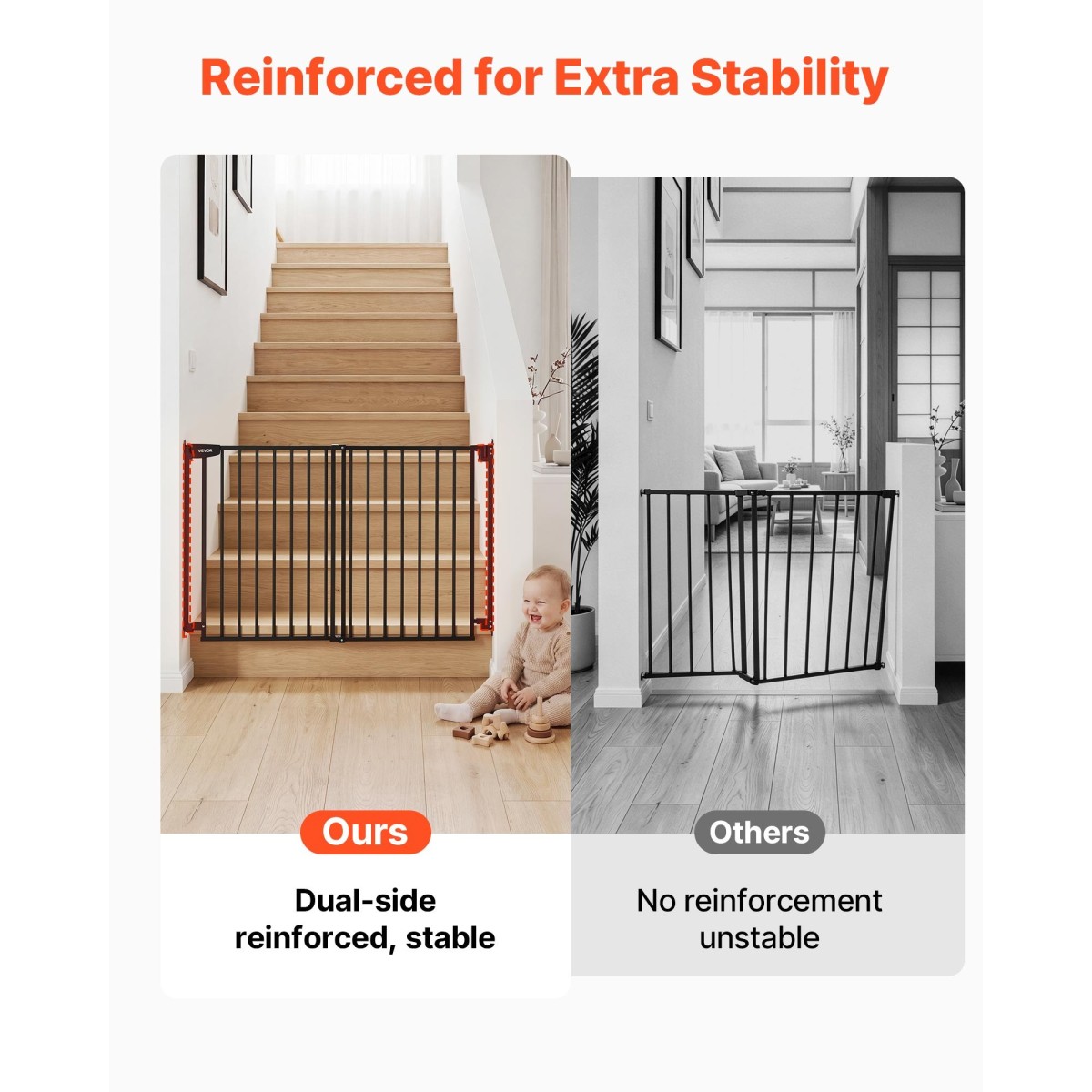 VEVOR Baby Gate for Stairs, 778-1210 mm Ρυθμιζόμενο πλάτος, 760 mm High Dog Gate, Χωρίς κάτω μπάρα, Λειτουργία με το ένα χέρι, Εύκολη εγκατάσταση διάτρησης με κιτ υλικού, για σκάλες, πόρτες, σπίτι, μαύρο