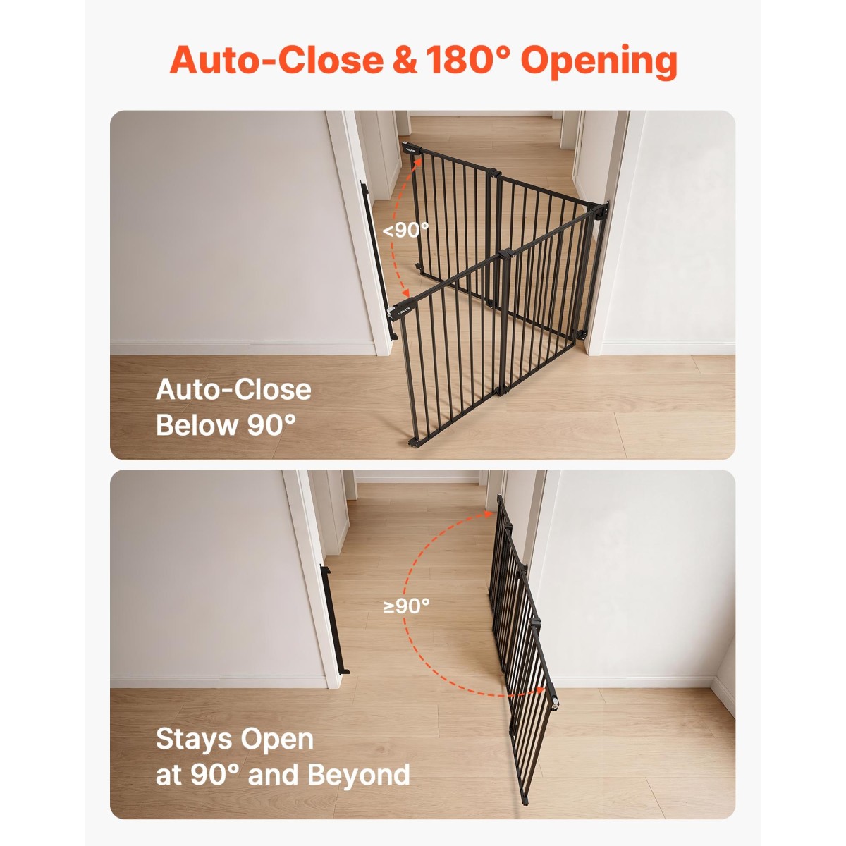 VEVOR Baby Gate for Stairs, 778-1210 mm Ρυθμιζόμενο πλάτος, 760 mm High Dog Gate, Χωρίς κάτω μπάρα, Λειτουργία με το ένα χέρι, Εύκολη εγκατάσταση διάτρησης με κιτ υλικού, για σκάλες, πόρτες, σπίτι, μαύρο