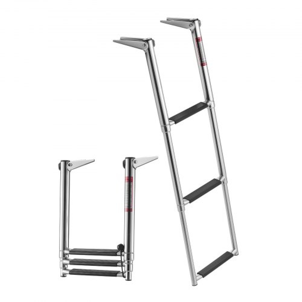 VEVOR Boat Ladder, 3 σκαλοπάτια, ανοξείδωτη τηλεσκοπική αναδιπλούμενη σκάλα κολύμβησης για οπίσθια είσοδο, βαρέως τύπου 272,16 kg χωρητικότητας με φαρδιά αντιολισθητικά σκαλοπάτια, για εξωλέμβιες, γιοτ, σκάφη Pontoon