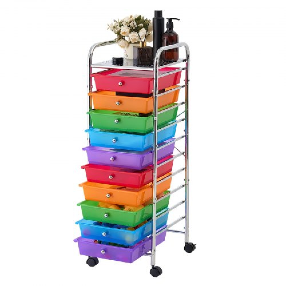VEVOR Rolling Cart με συρτάρια, 10 Drawer Storage Organizer, Mobile Utility Cart με χαλύβδινο πλαίσιο, Universal Casters & 2 Brakes, Ιδανικό για γραφείο, Classroom, Craft Tools, Garage, Studio, Rainbow