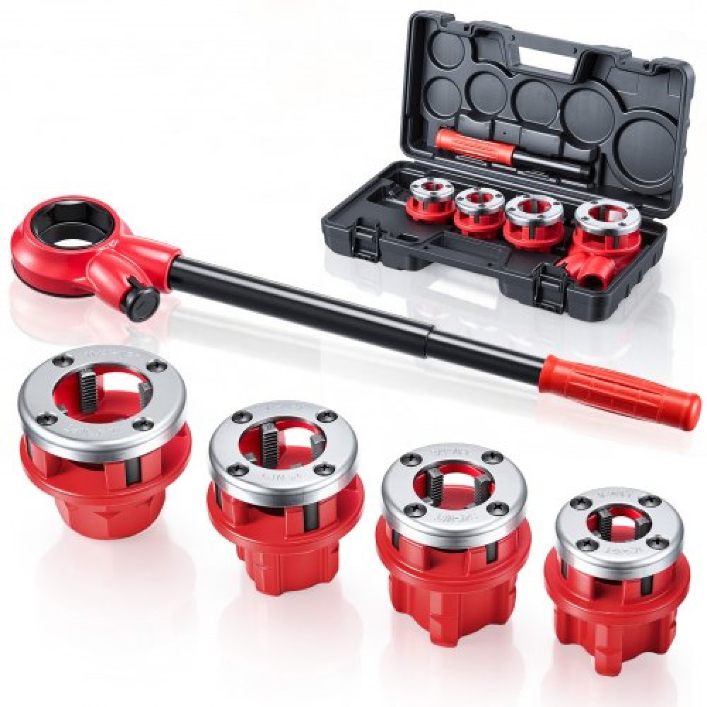 VEVOR Ratchet Pipe Threader Kit με 4 μήτρες, 1/2" NPT, 3/4" NPT, 1" NPT, 1-1/4" NPT Εργαλείο σπειρώματος σωλήνων καστάνιας, φορητό σετ σπειρώματος σωλήνων με εργαλειοθήκη για εγκατάσταση και επισκευή υδραυλικών