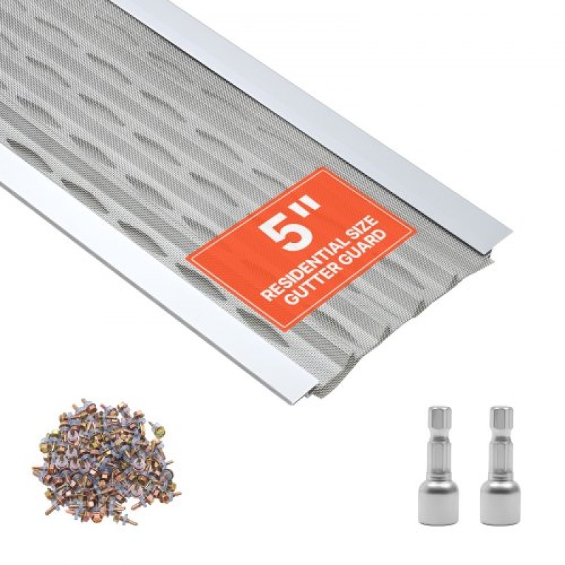 VEVOR Gutter Gutter, κάλυμμα υδρορροής αλουμινίου 127 mm με μικροπλέγμα από ανοξείδωτο χάλυβα, βαρέως τύπου μήκους 30,48 m, πάχος 1,02 mm, προστατευτικό φύλλου για συντρίμμια και πευκοβελόνες, Easy DIY, Περιλαμβάνονται βίδες, 20 ΤΕΜ.