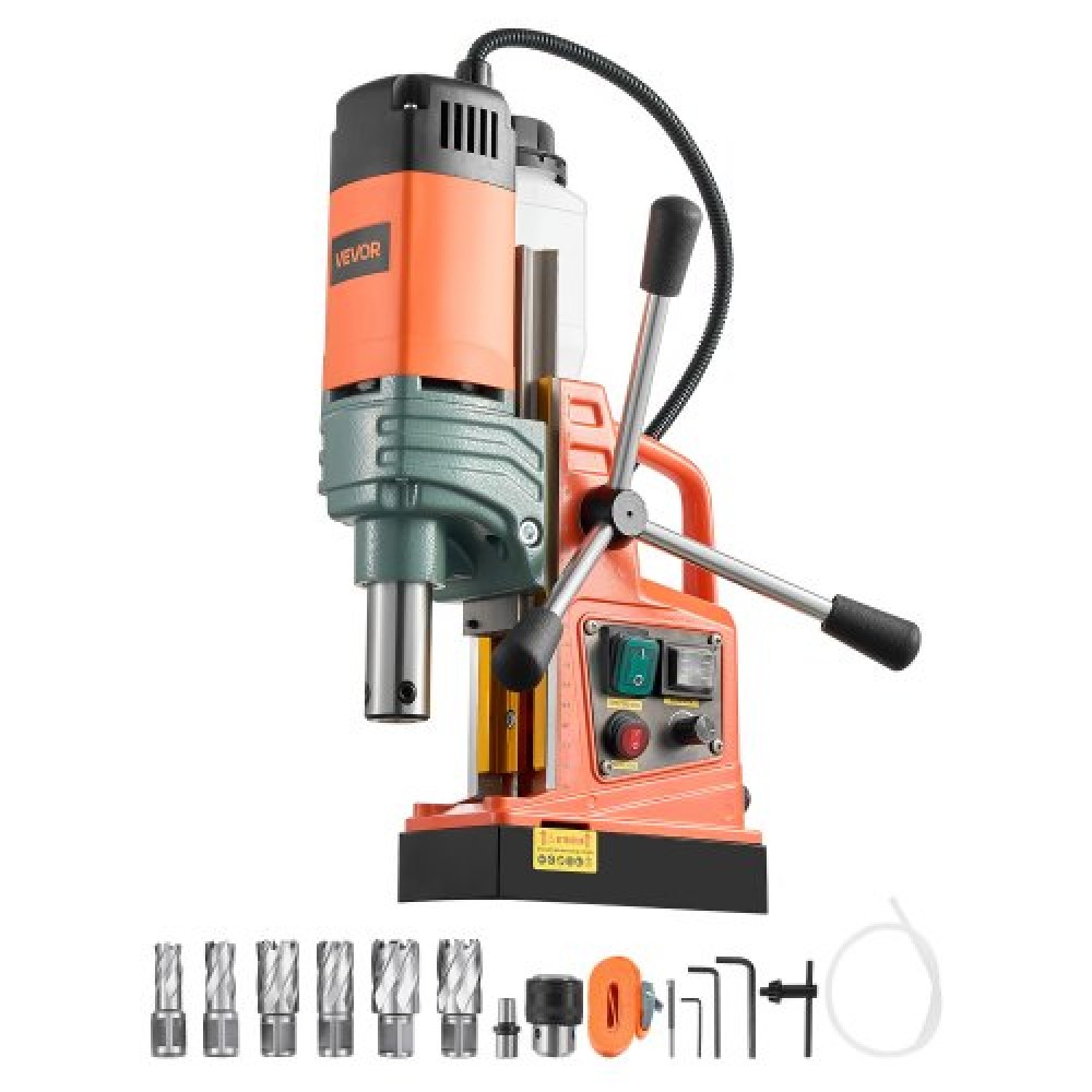 VEVOR Magnetic Drill, 1450W Κινητήρας 50 mm Διάμετρος Πυρήνα, 13000 N Μαγνητική Δύναμη, Φορητή ηλεκτρική πρέσα τρυπανιού Mag με 6 μύτες πυρήνα, Μεταβλητή ταχύτητα, Μηχάνημα διάτρησης για μεταλλική επιφάνεια, Βιομηχανική