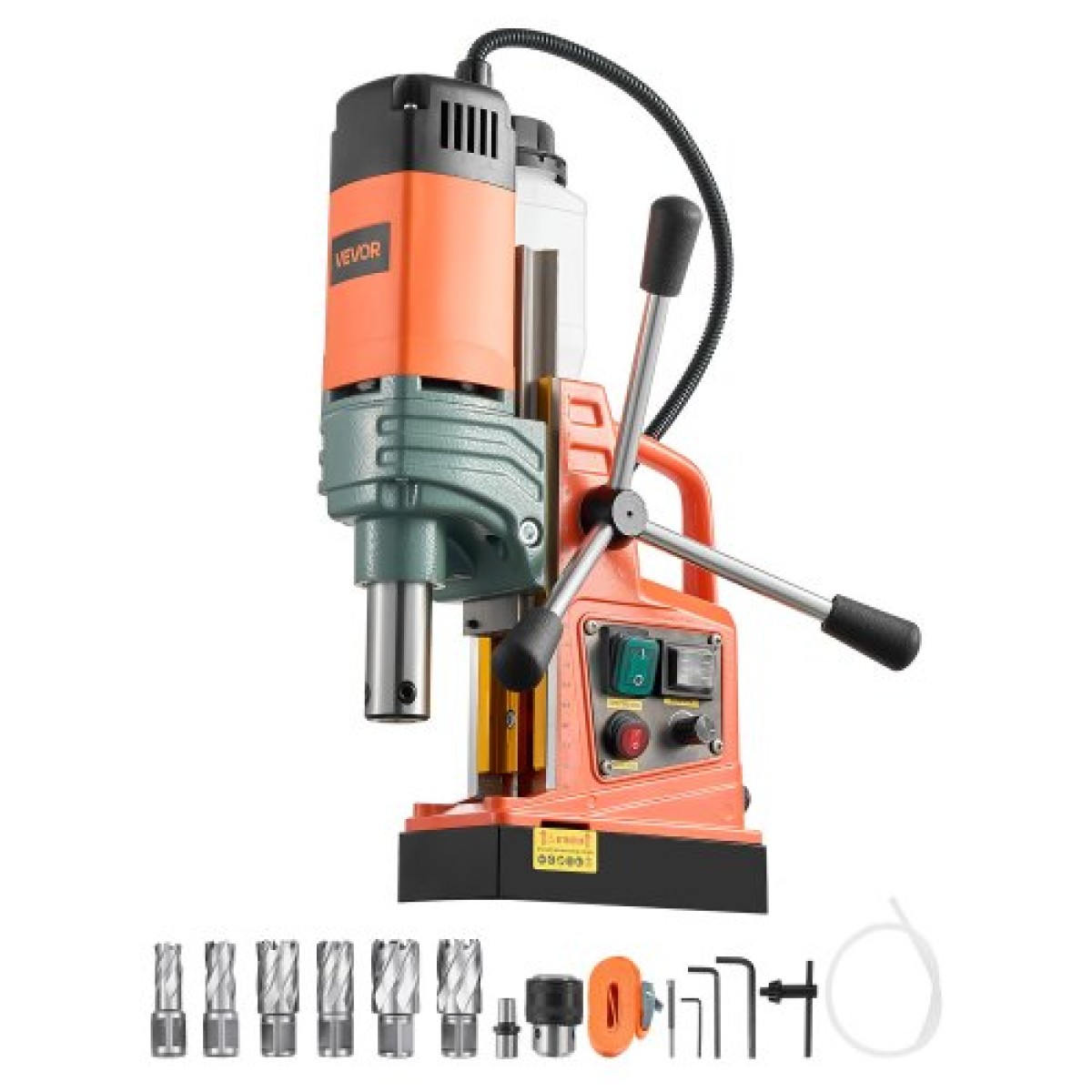 VEVOR Magnetic Drill, 1450W Κινητήρας 50 mm Διάμετρος Πυρήνα, 13000 N Μαγνητική Δύναμη, Φορητή ηλεκτρική πρέσα τρυπανιού Mag με 6 μύτες πυρήνα, Μεταβλητή ταχύτητα, Μηχάνημα διάτρησης για μεταλλική επιφάνεια, Βιομηχανική