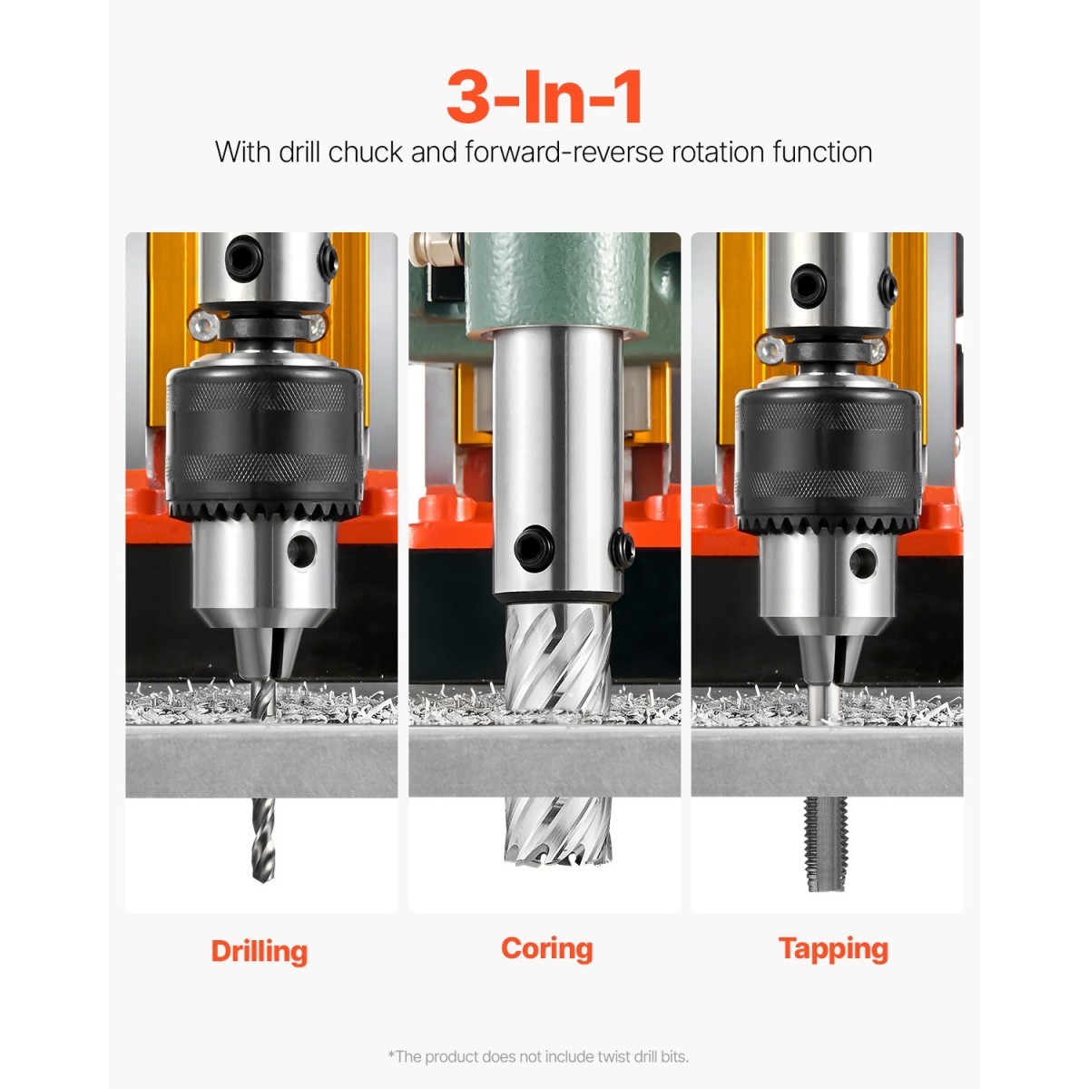 VEVOR Magnetic Drill, 1450W Κινητήρας 50 mm Διάμετρος Πυρήνα, 13000 N Μαγνητική Δύναμη, Φορητή ηλεκτρική πρέσα τρυπανιού Mag με 6 μύτες πυρήνα, Μεταβλητή ταχύτητα, Μηχάνημα διάτρησης για μεταλλική επιφάνεια, Βιομηχανική