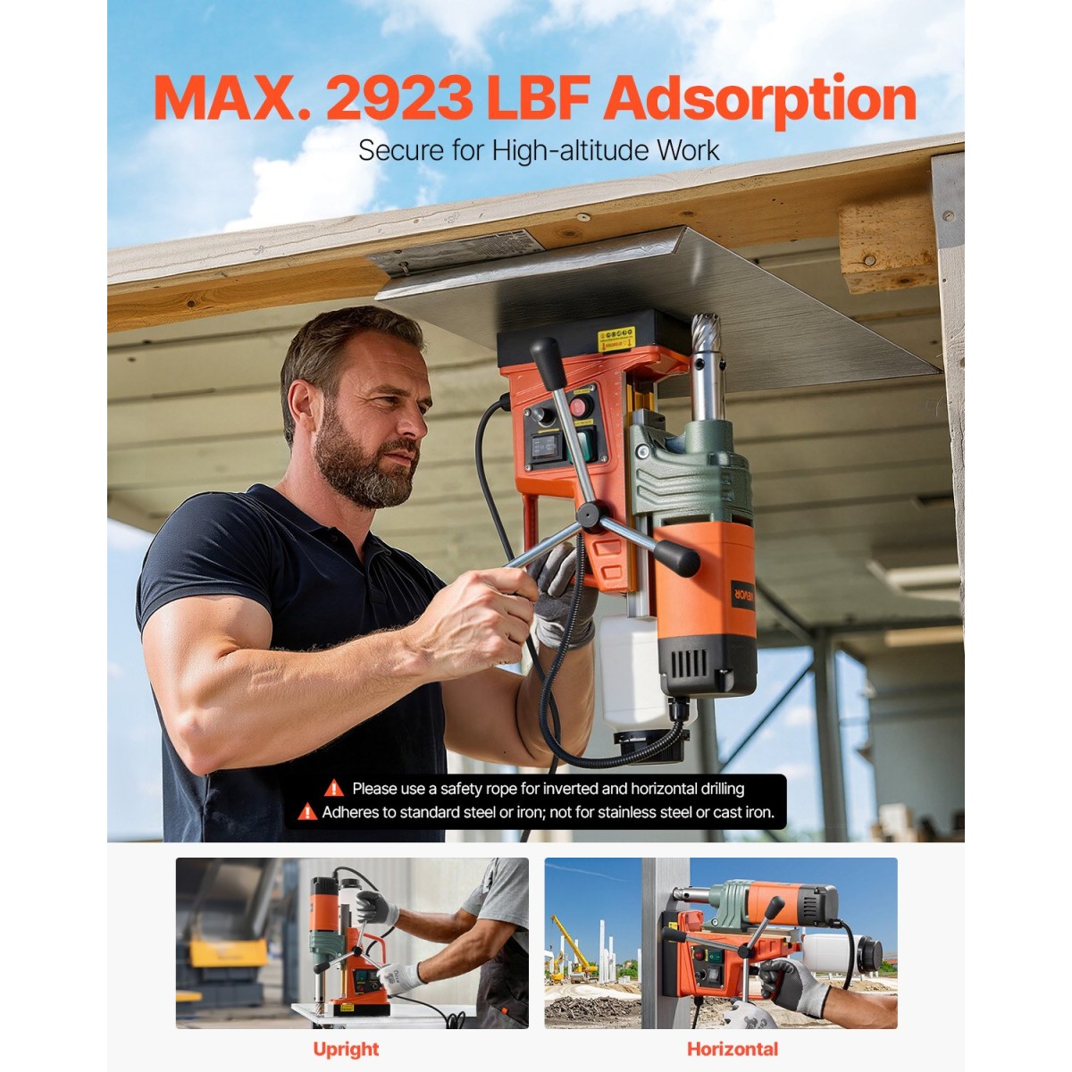 VEVOR Magnetic Drill, 1450W Κινητήρας 50 mm Διάμετρος Πυρήνα, 13000 N Μαγνητική Δύναμη, Φορητή ηλεκτρική πρέσα τρυπανιού Mag με 6 μύτες πυρήνα, Μεταβλητή ταχύτητα, Μηχάνημα διάτρησης για μεταλλική επιφάνεια, Βιομηχανική